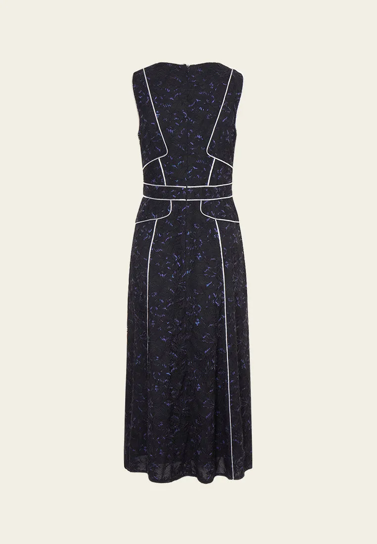 Silver-Trim Sleeveless Lurex Lace Dress