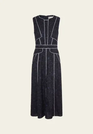 Silver-Trim Sleeveless Lurex Lace Dress