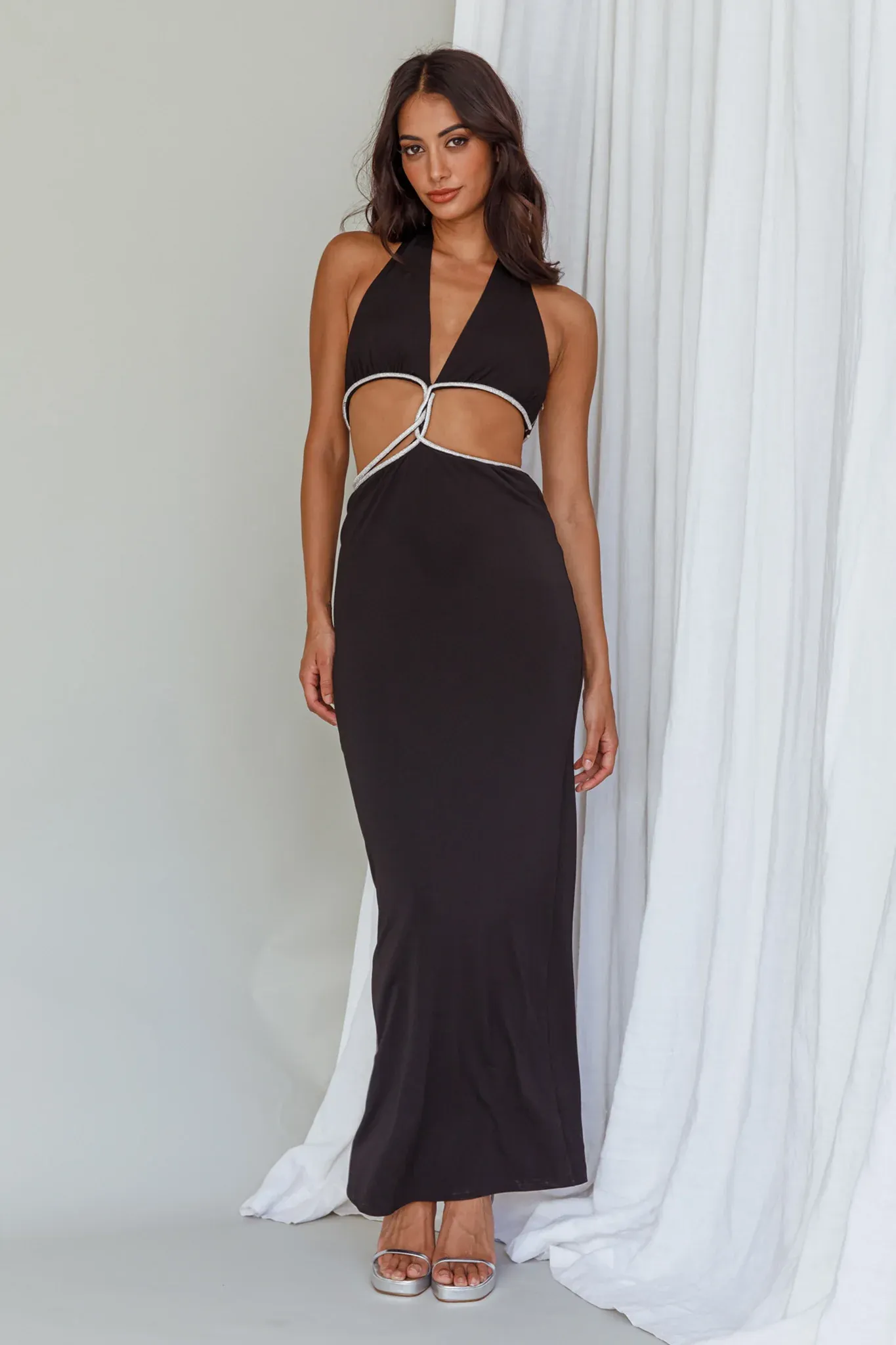 Starlight Stroll Cut-Out Diamante Dress Black