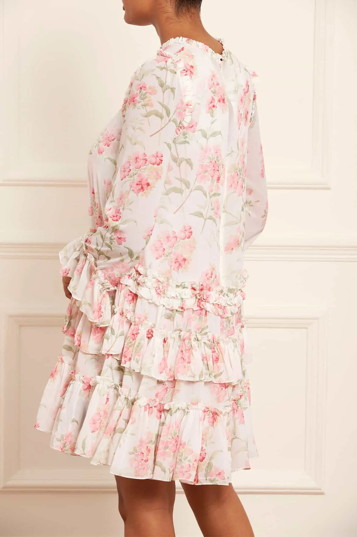 Summer Posy Chiffon Round Neck Mini Dress