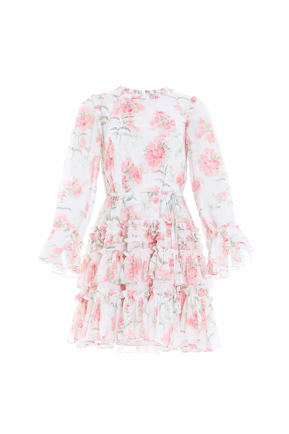 Summer Posy Chiffon Round Neck Mini Dress