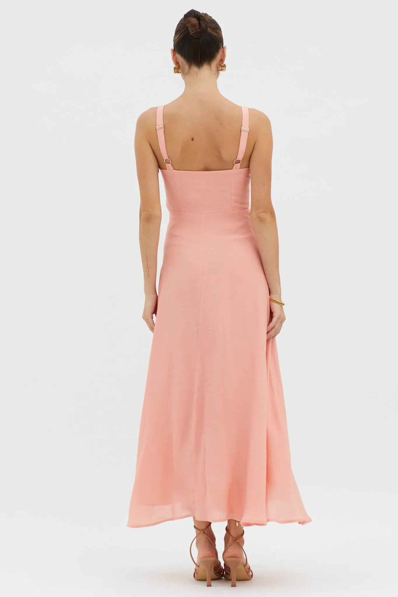 Sweet Pea Tied Bust A-Line Midi Dress Peach