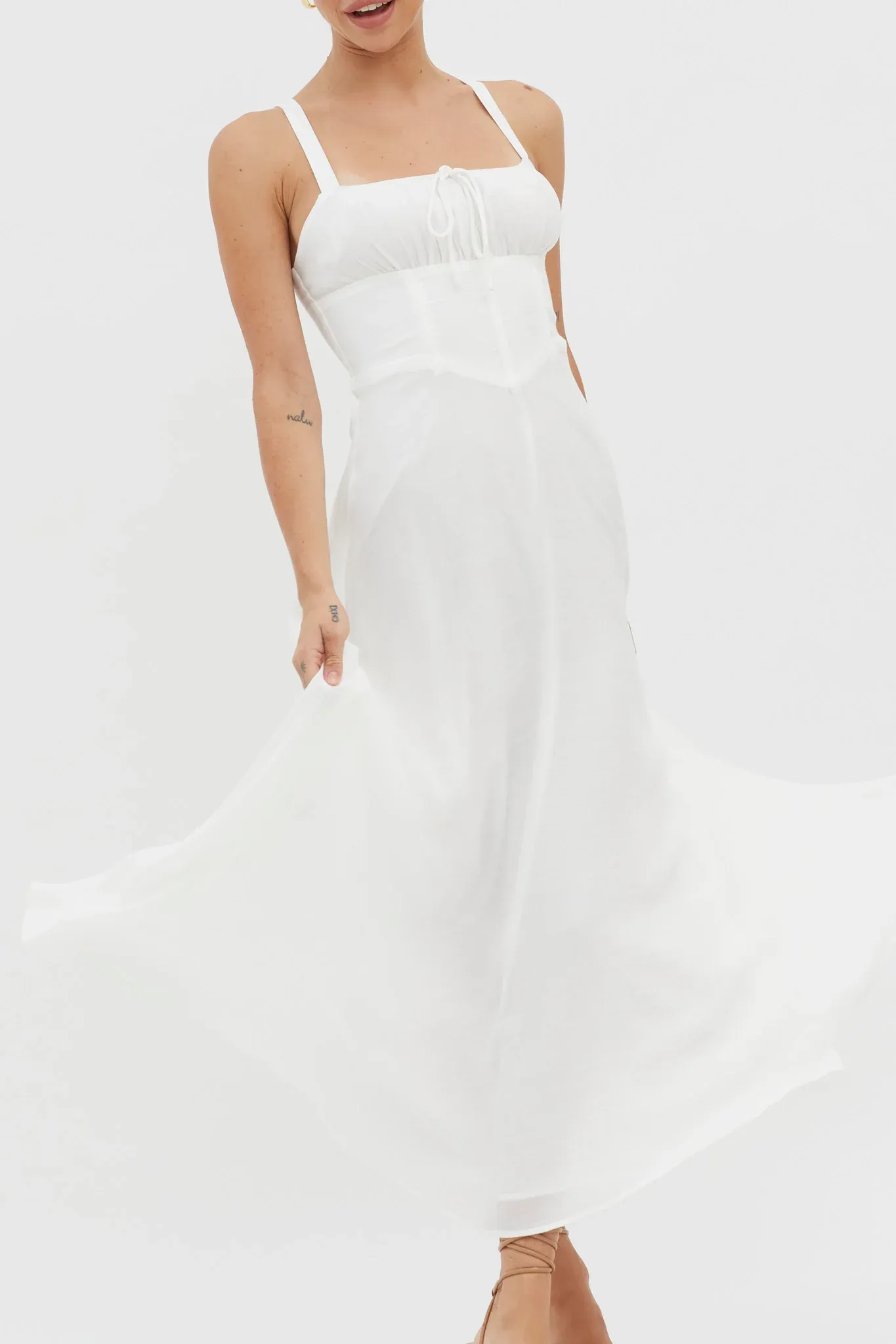 Sweet Pea Tied Bust A-Line Midi Dress White
