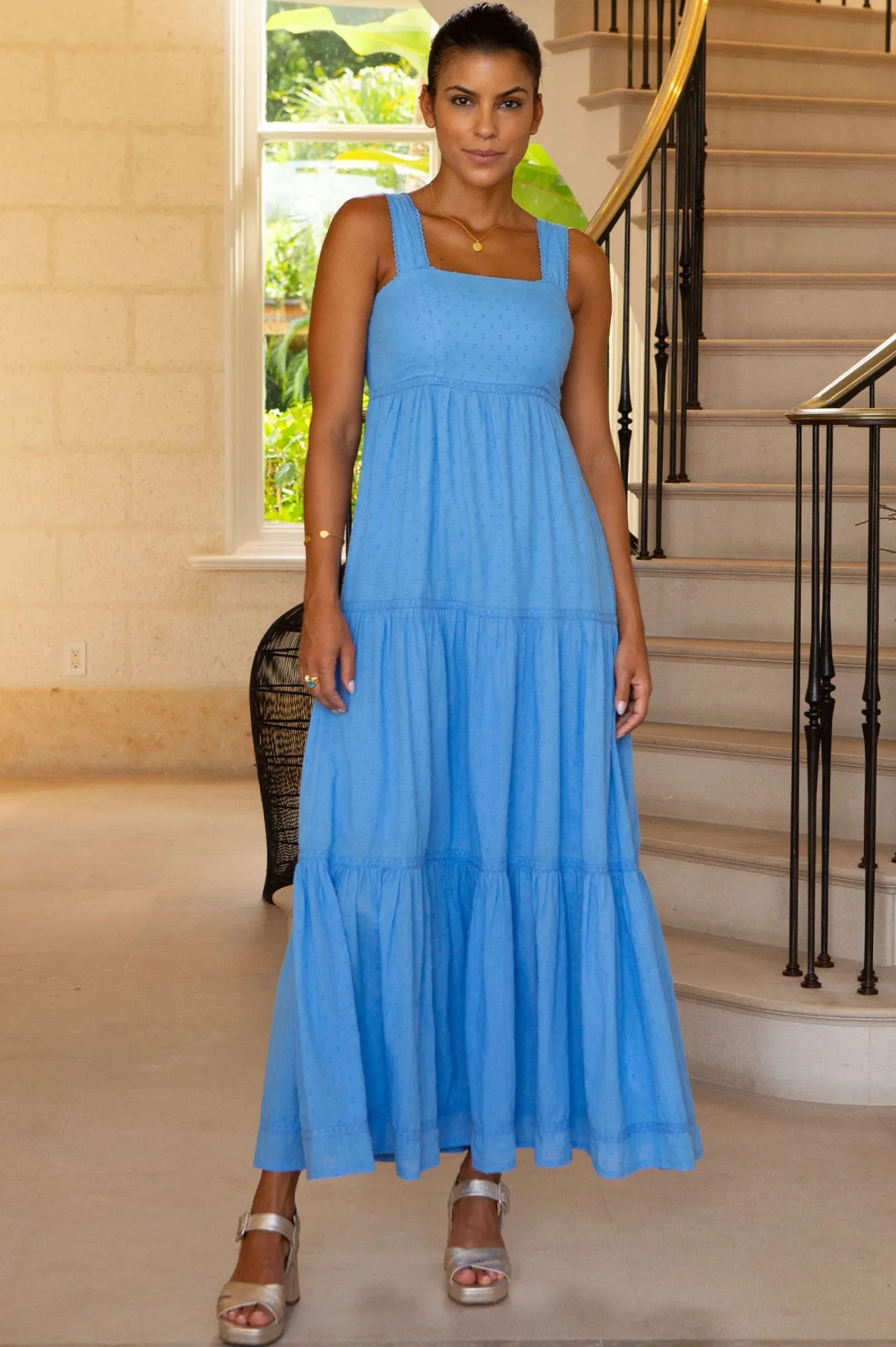 Tabitha Organic Cotton Dobby Dress | Blue