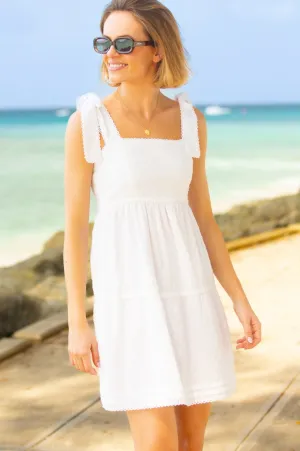 Tabitha Organic Cotton Dobby Short Dress | White