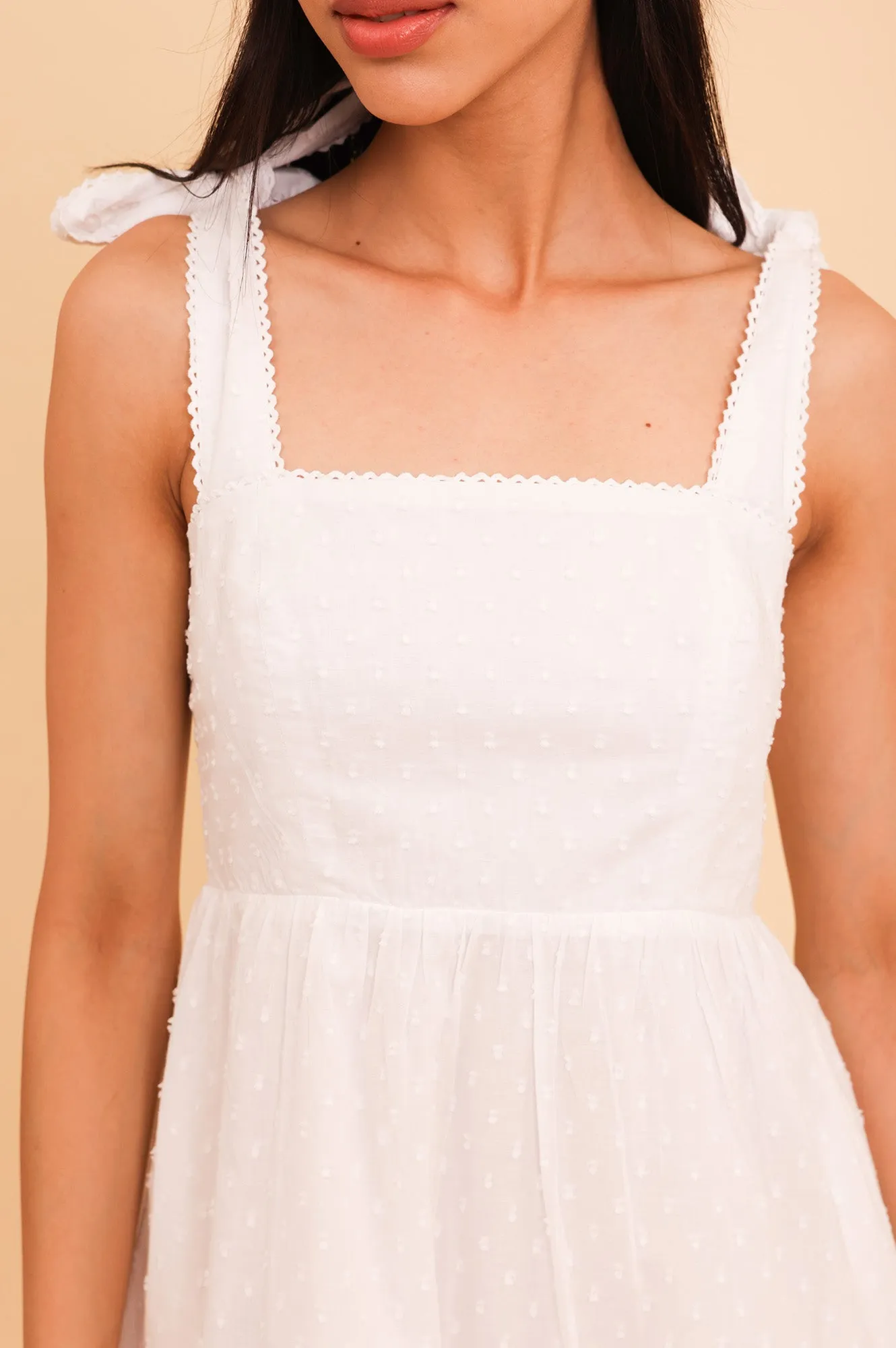 Tabitha Organic Cotton Dobby Short Dress | White