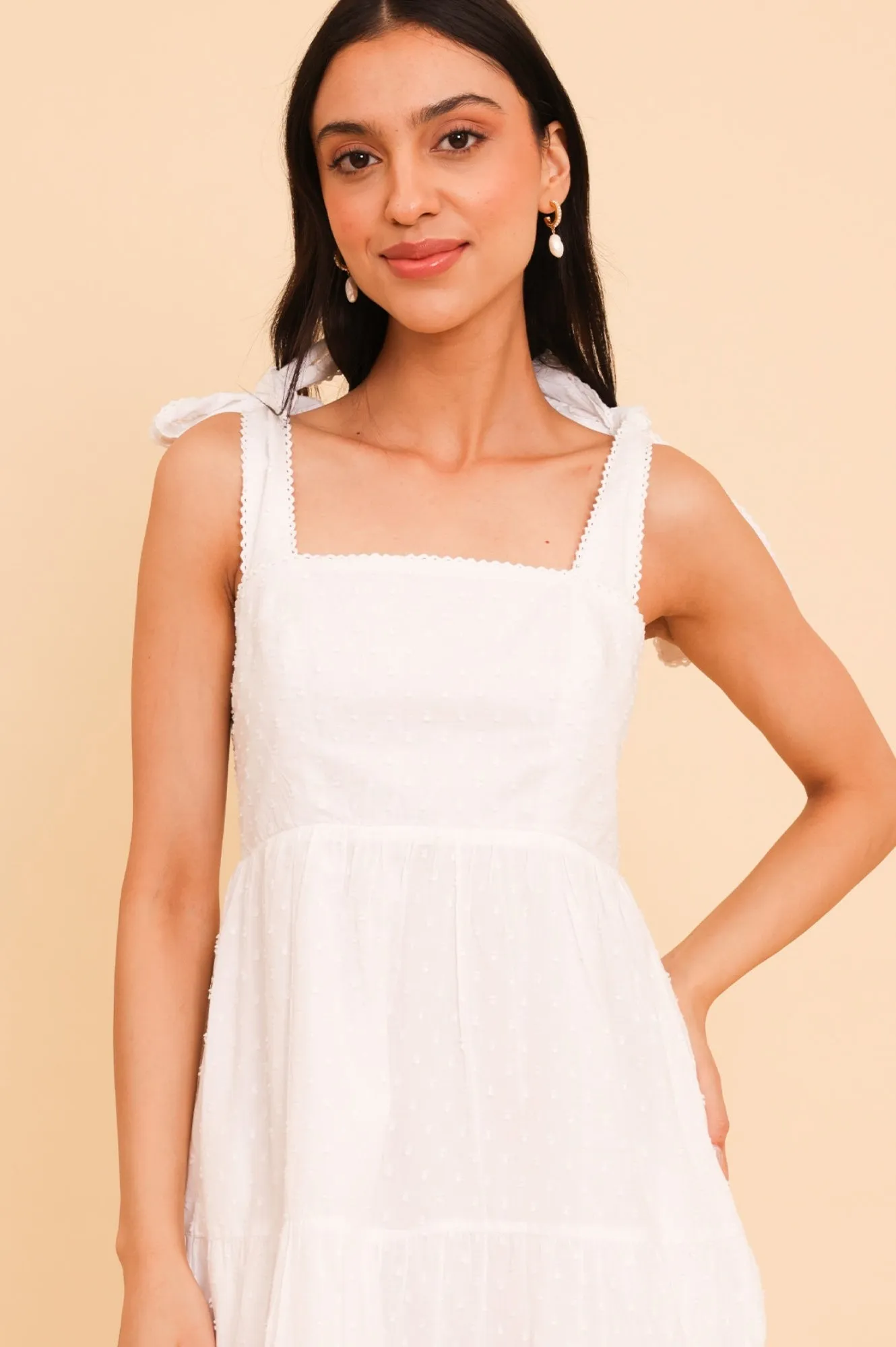 Tabitha Organic Cotton Dobby Short Dress | White