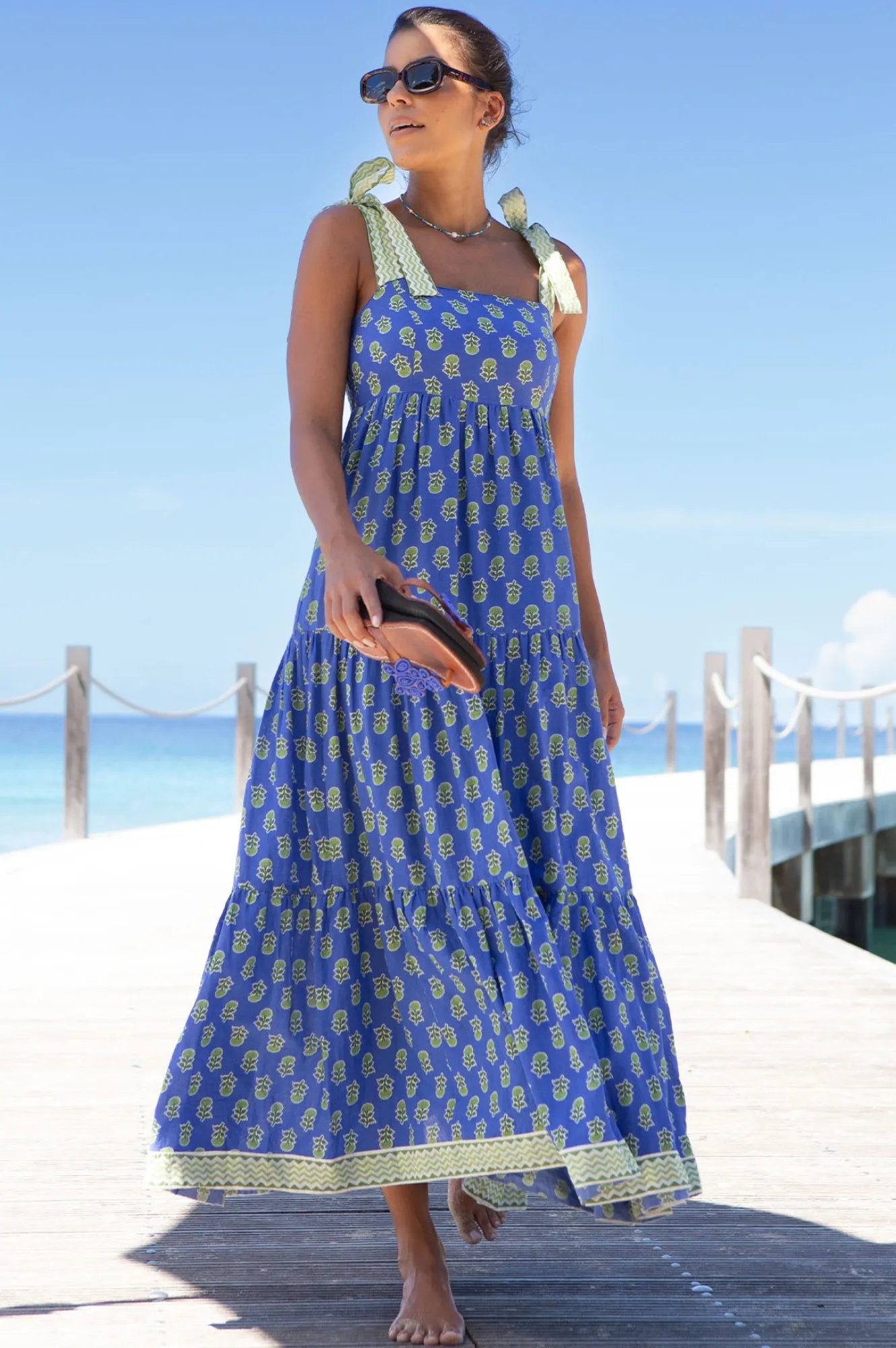 Tabitha Printed Organic Cotton Dress | Odisha Print Blue/Green