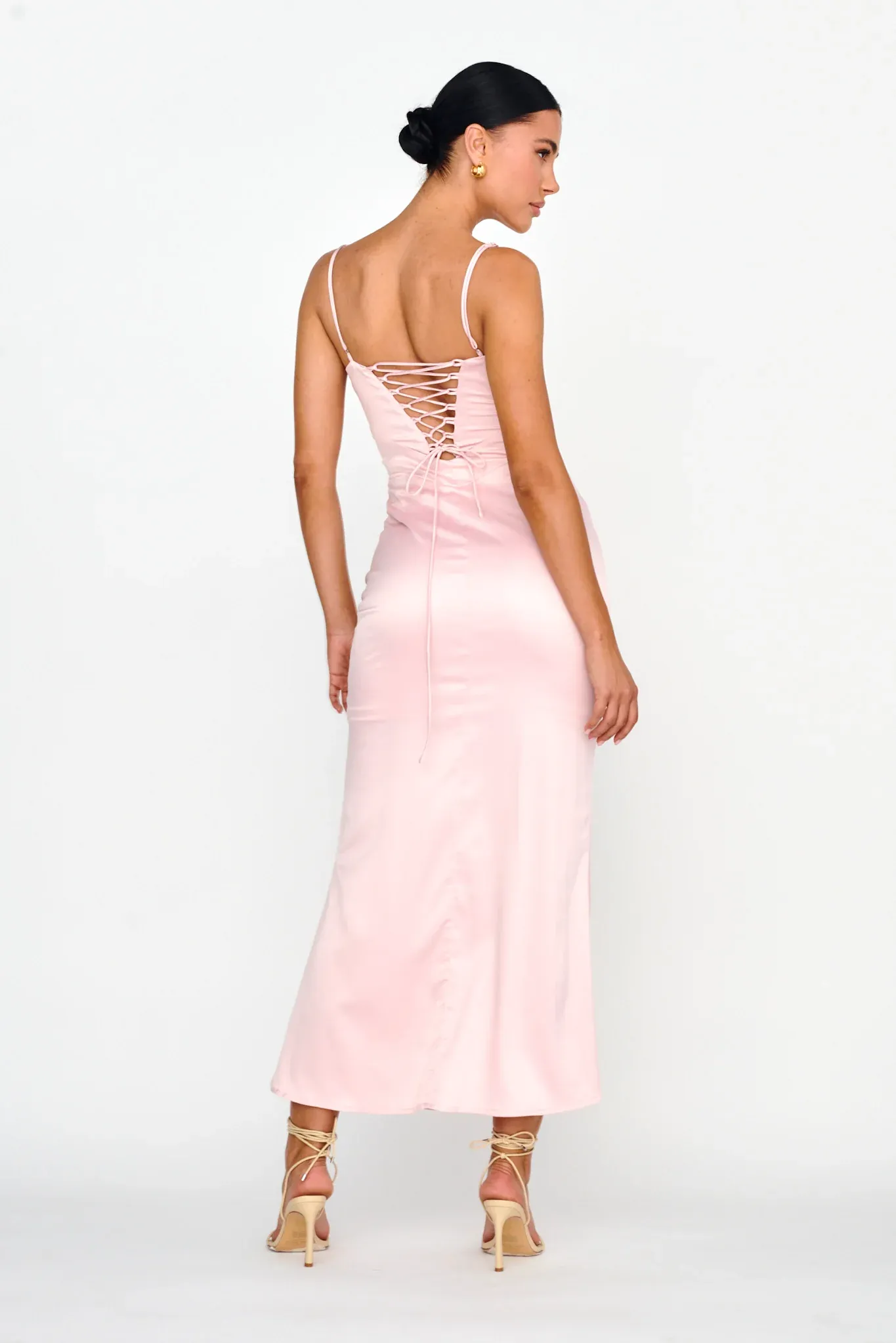 Teneal Lace-Up Back Midi Dress Blush