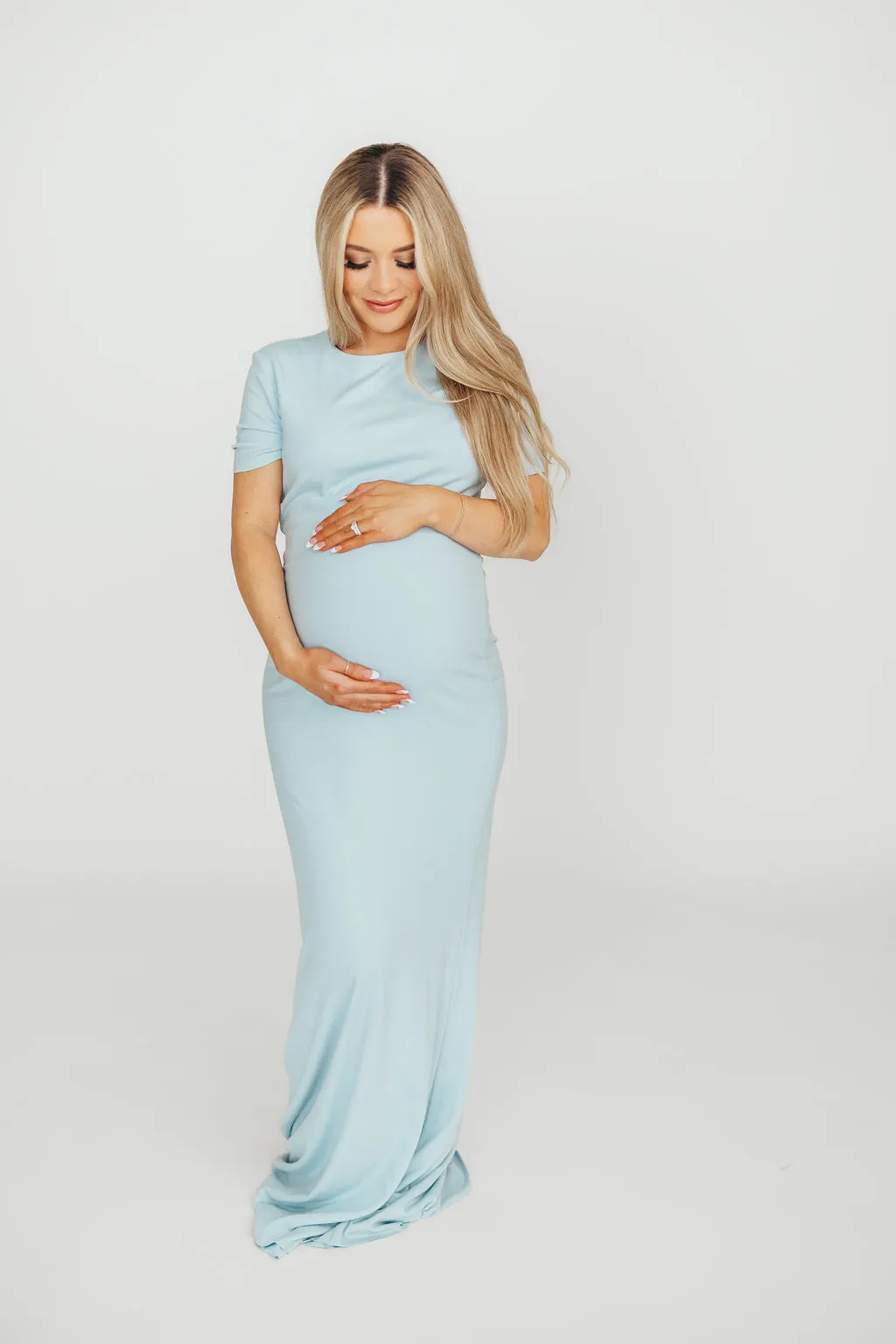 The Charlie Ribbed Maxi Dress in Baby Blue -Bump Friendly- PRE-ORDER
