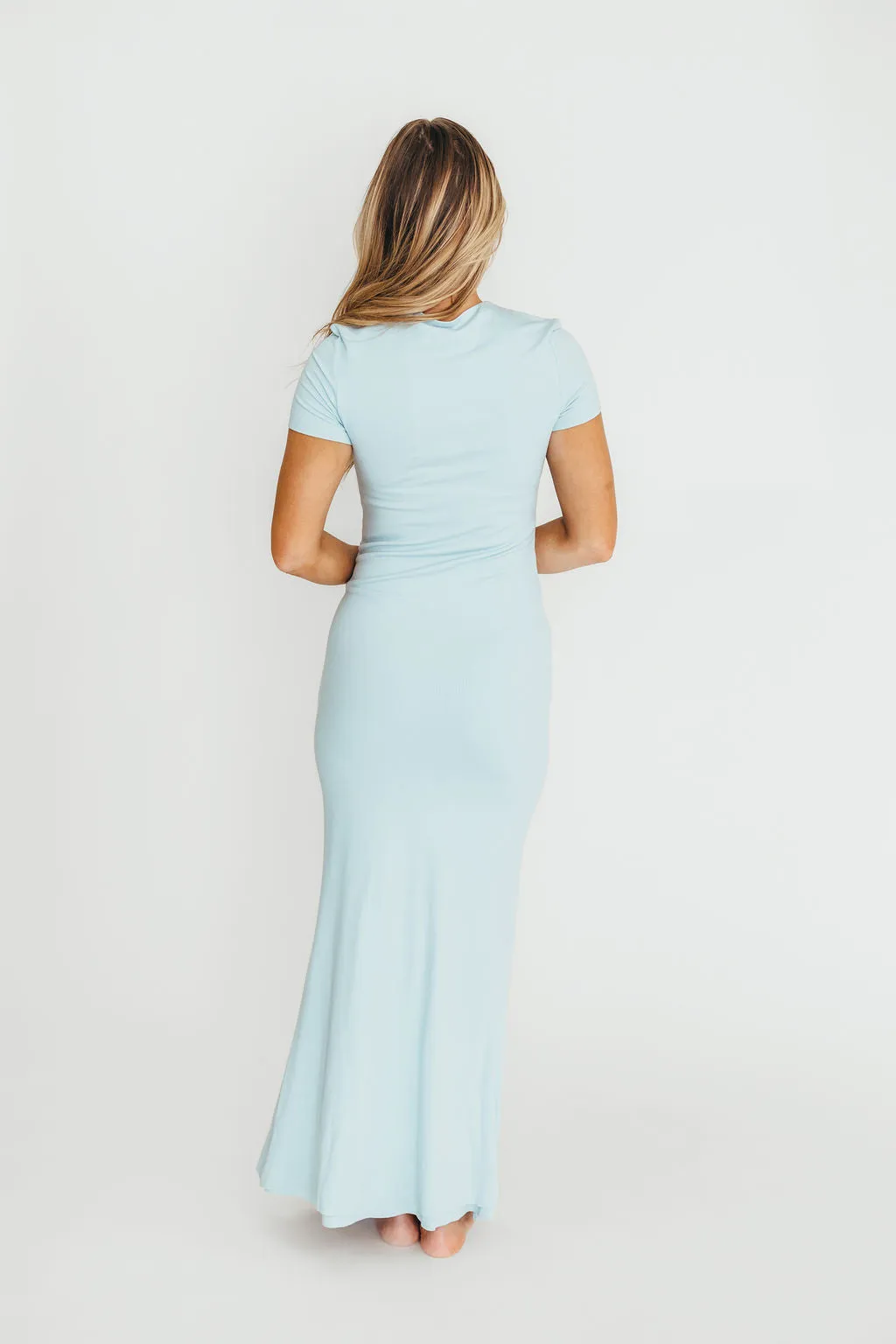 The Charlie Ribbed Maxi Dress in Baby Blue -Bump Friendly- PRE-ORDER