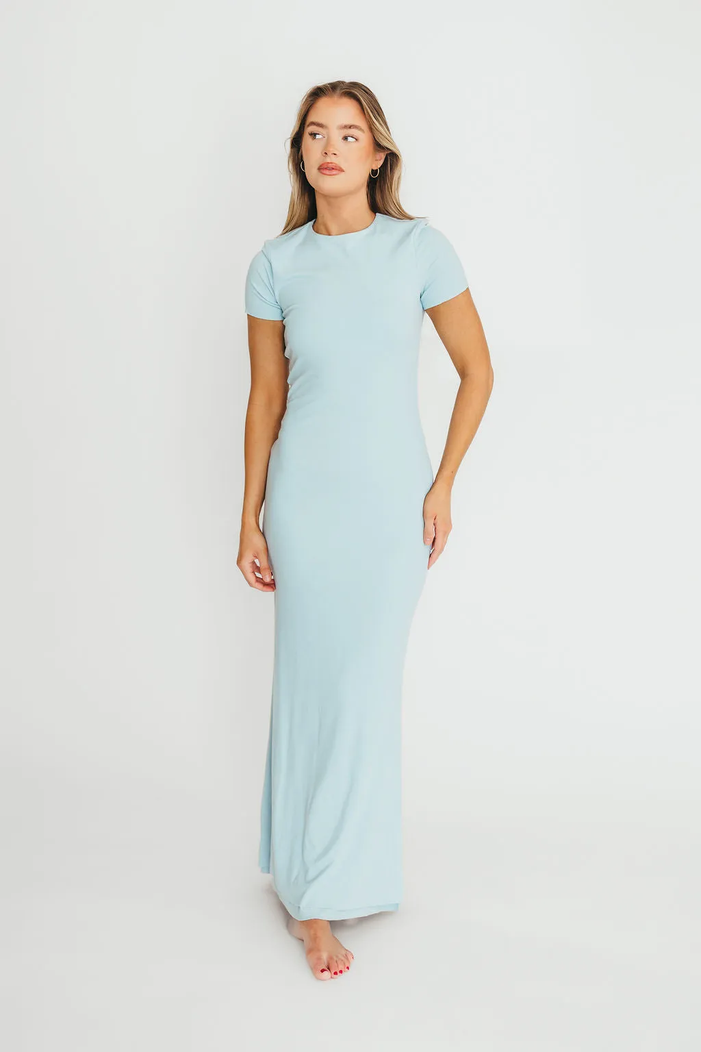 The Charlie Ribbed Maxi Dress in Baby Blue -Bump Friendly- PRE-ORDER