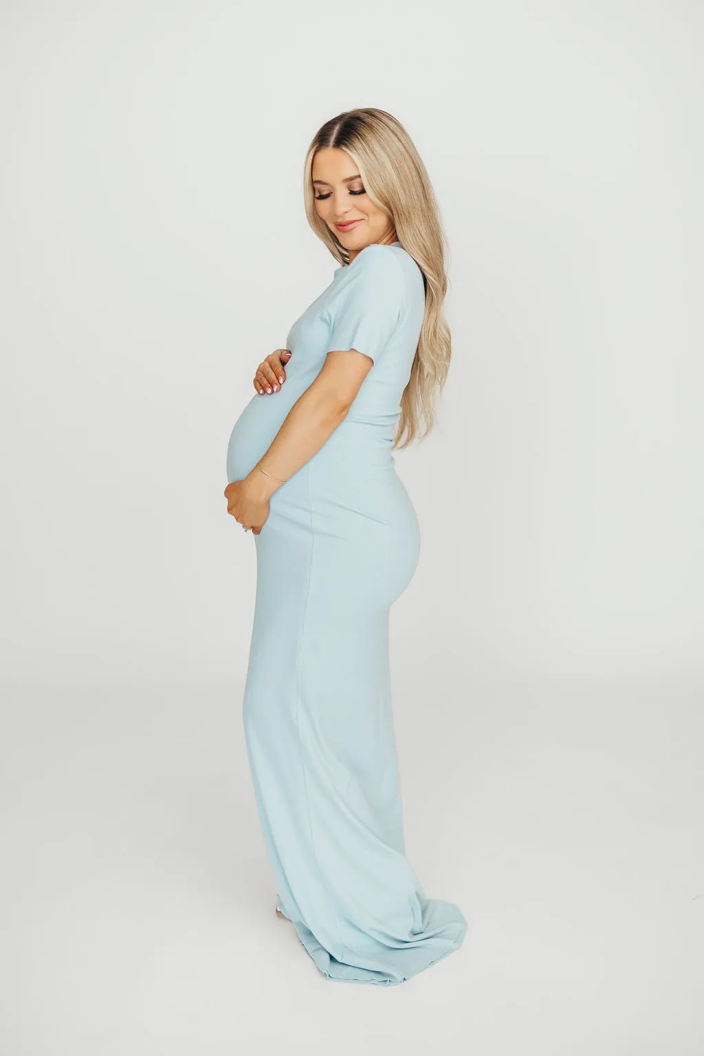 The Charlie Ribbed Maxi Dress in Baby Blue -Bump Friendly- PRE-ORDER