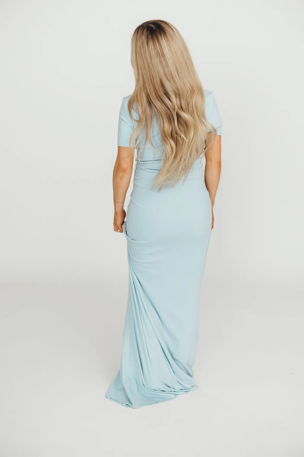 The Charlie Ribbed Maxi Dress in Baby Blue -Bump Friendly- PRE-ORDER