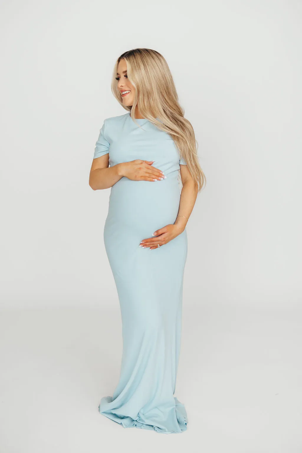 The Charlie Ribbed Maxi Dress in Baby Blue -Bump Friendly- PRE-ORDER