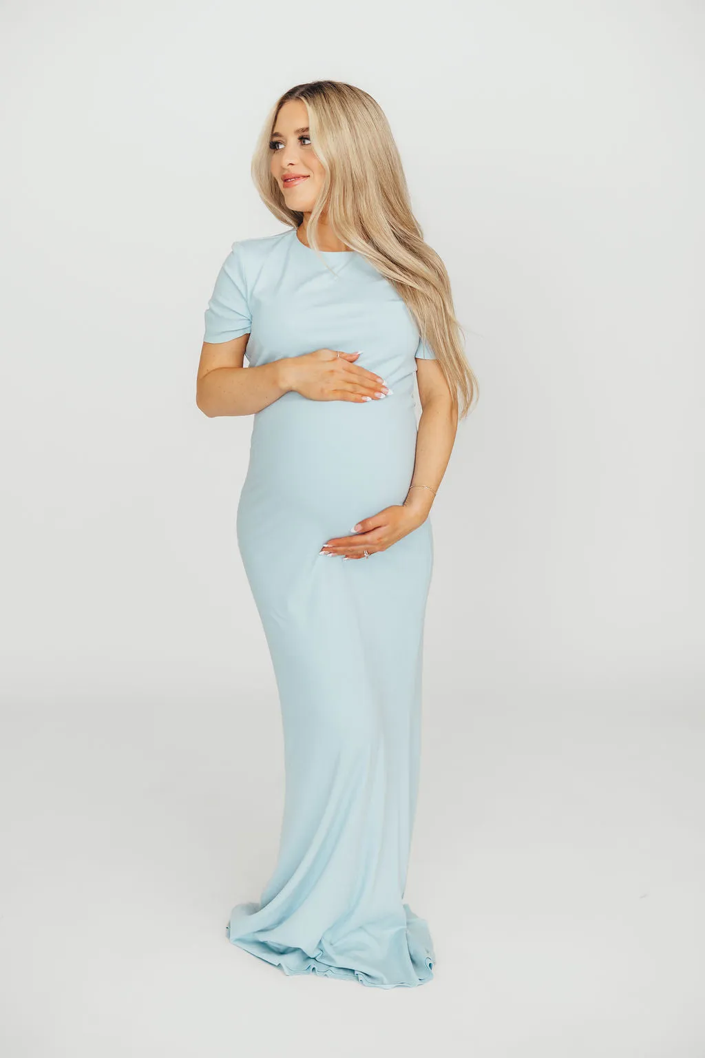 The Charlie Ribbed Maxi Dress in Baby Blue -Bump Friendly- PRE-ORDER
