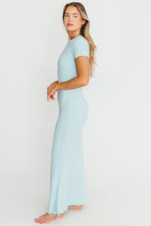 The Charlie Ribbed Maxi Dress in Baby Blue -Bump Friendly- PRE-ORDER