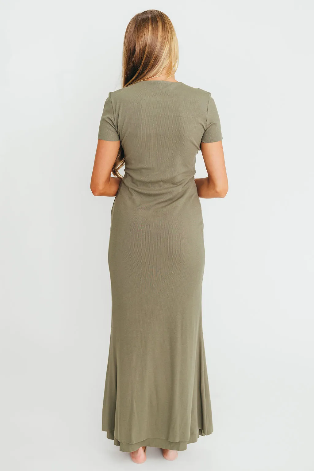 The Charlie Ribbed Maxi Dress in Dusty Olive Green -Bump Friendly- PRE-ORDER