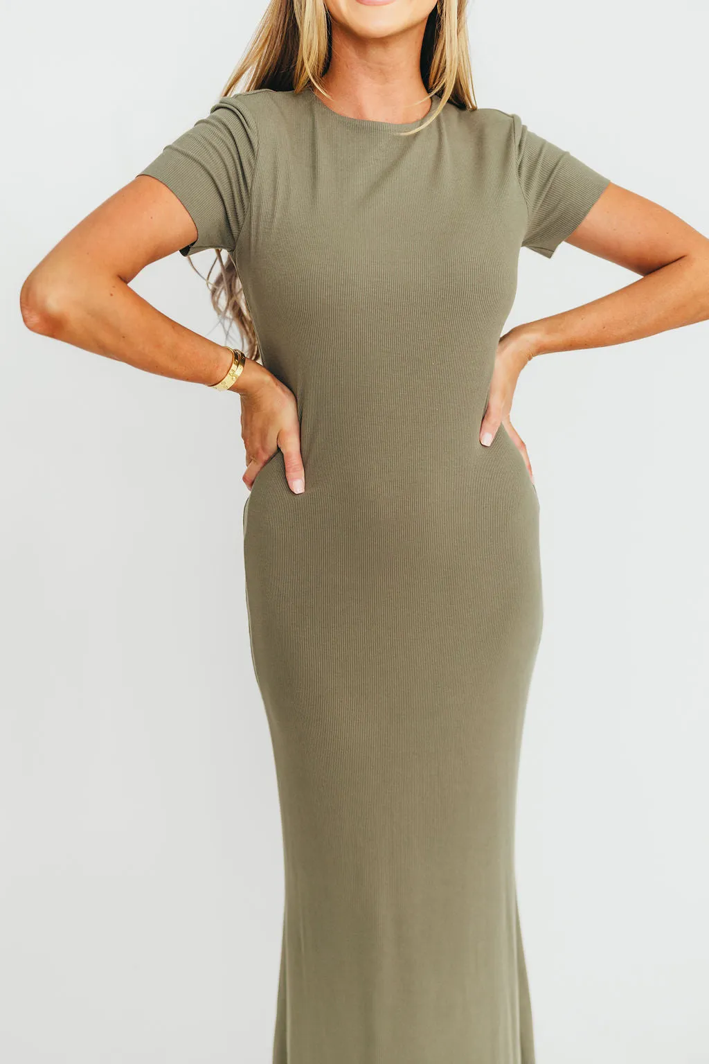 The Charlie Ribbed Maxi Dress in Dusty Olive Green -Bump Friendly- PRE-ORDER