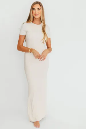 The Charlie Ribbed Maxi Dress in Light Peach - Bump Friendly PRE-ORDER 4/22