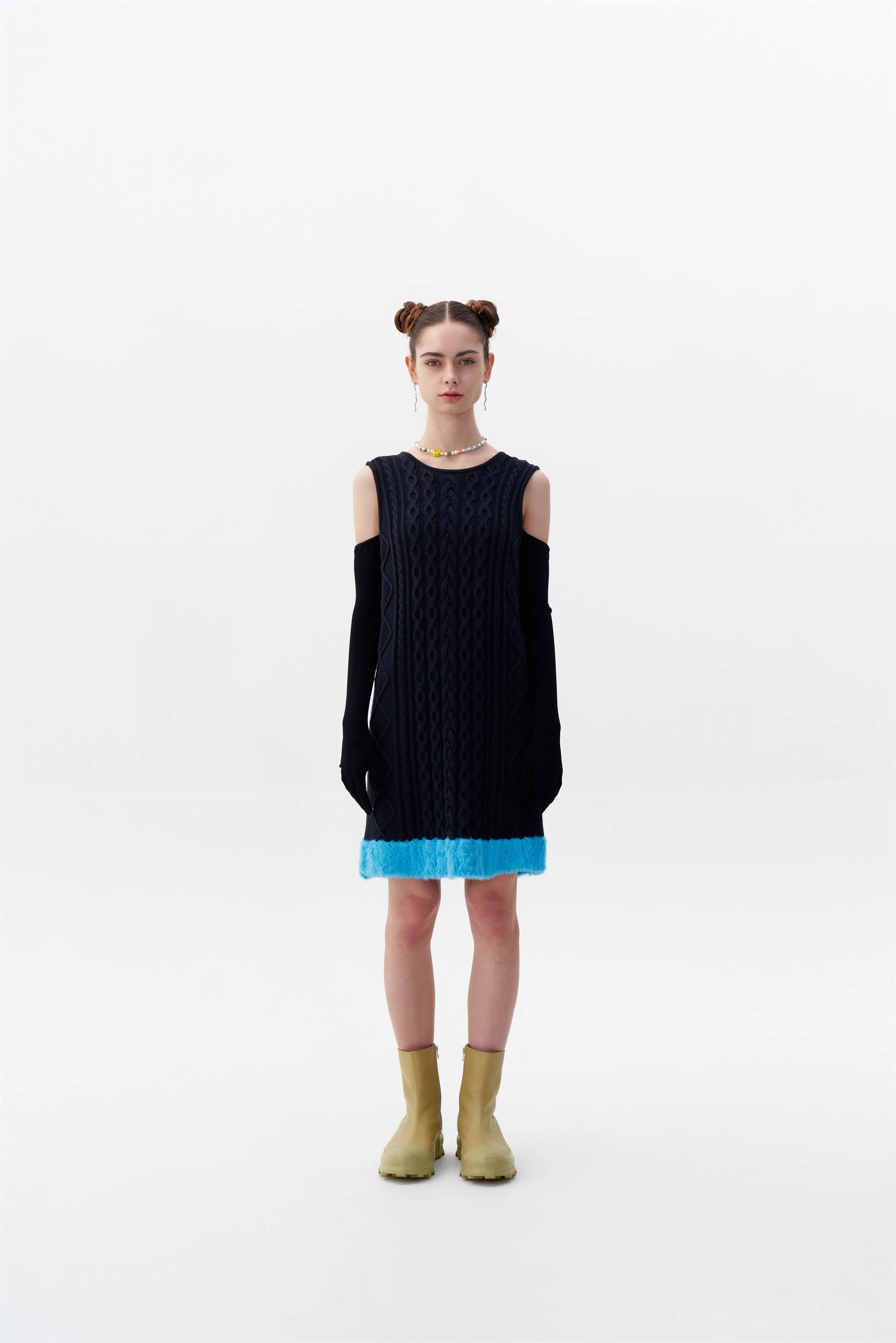 THEBE MIXED CABLE KNIT TANK DRESS