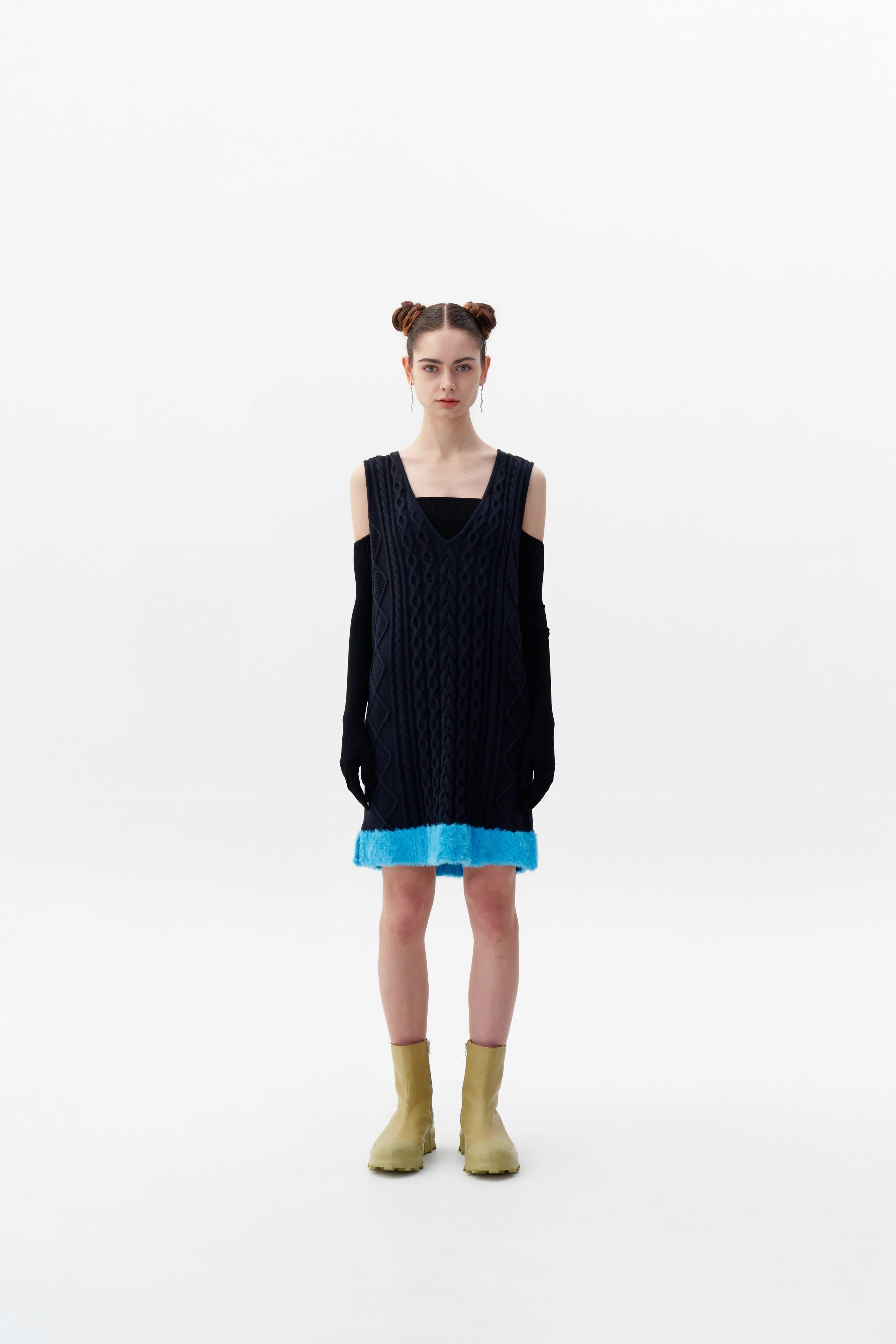 THEBE MIXED CABLE KNIT TANK DRESS
