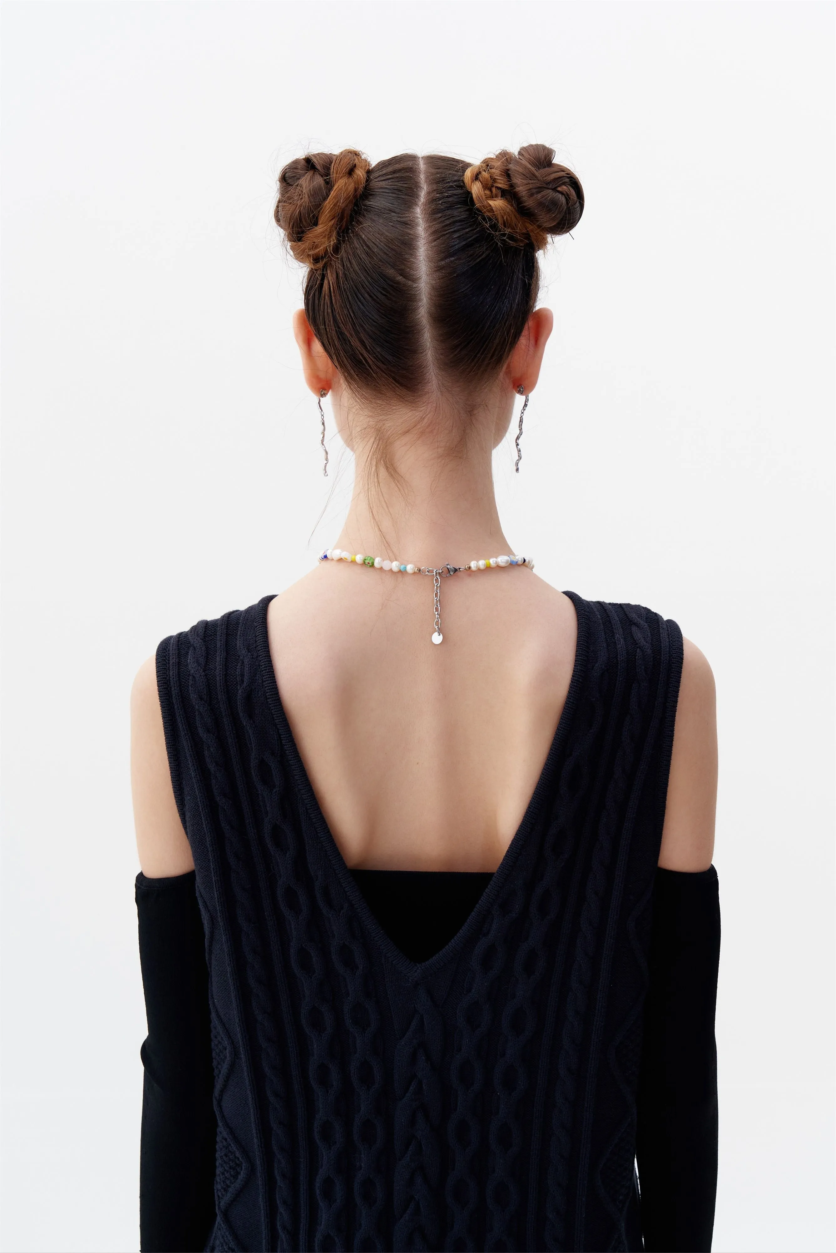 THEBE MIXED CABLE KNIT TANK DRESS