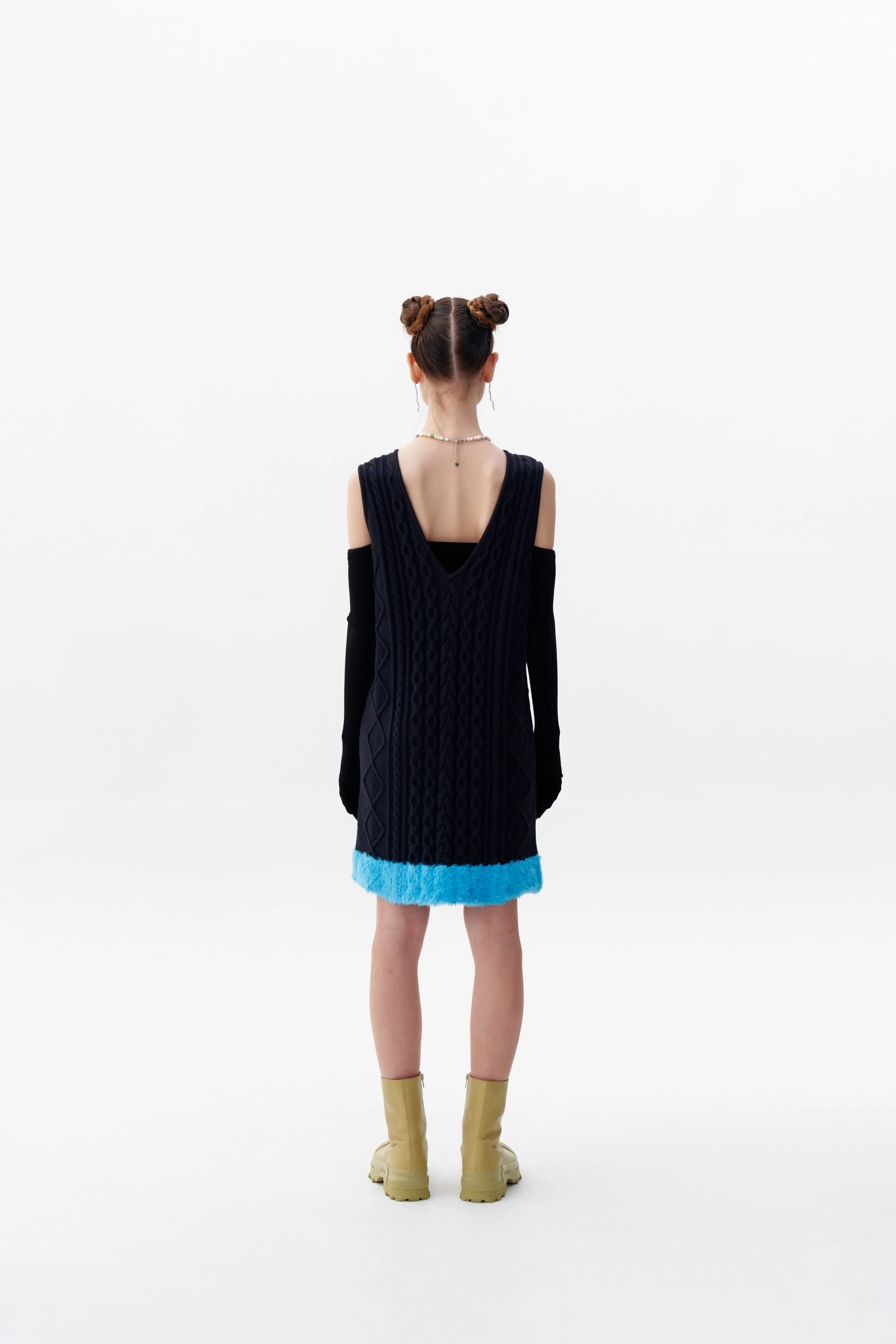 THEBE MIXED CABLE KNIT TANK DRESS