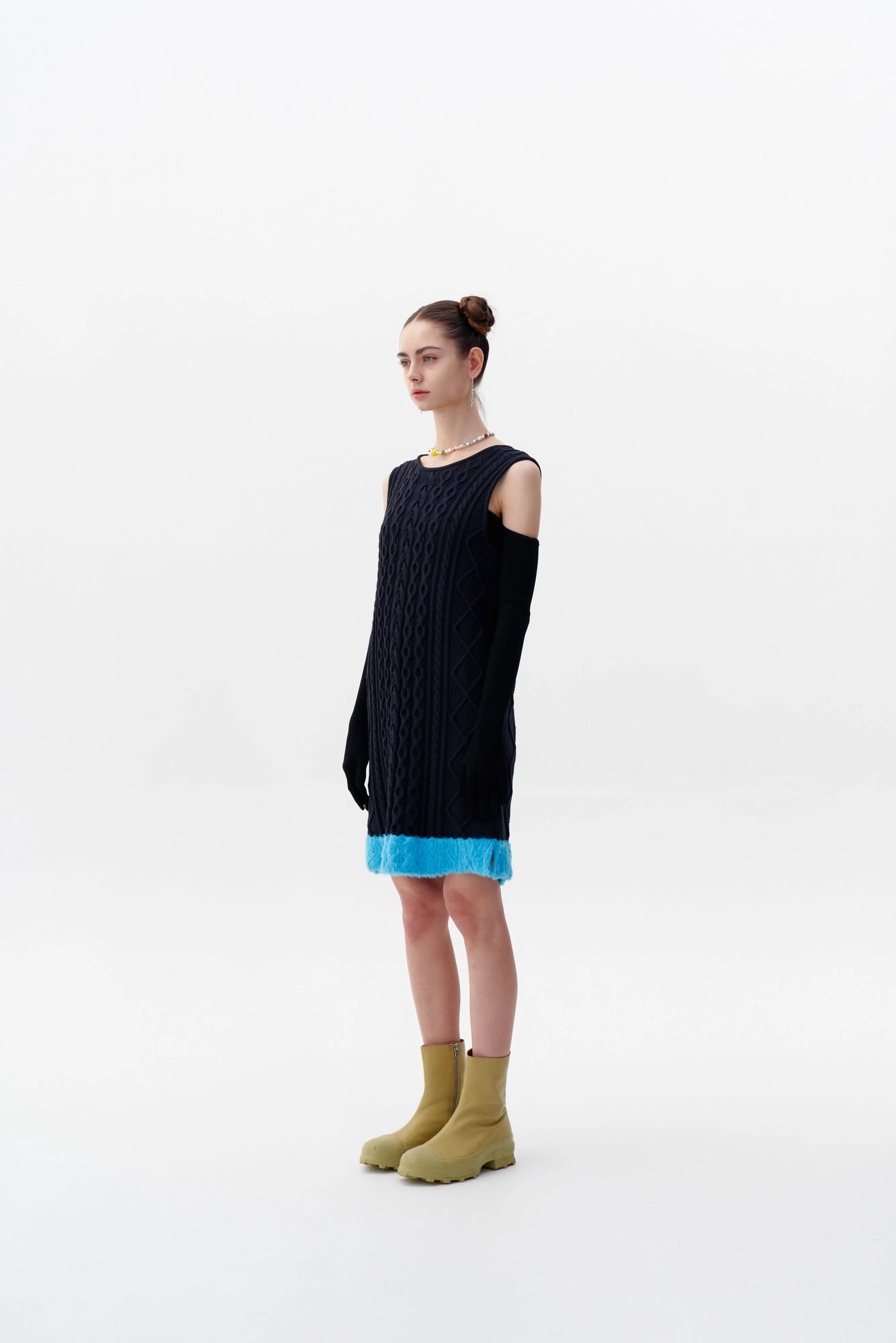 THEBE MIXED CABLE KNIT TANK DRESS