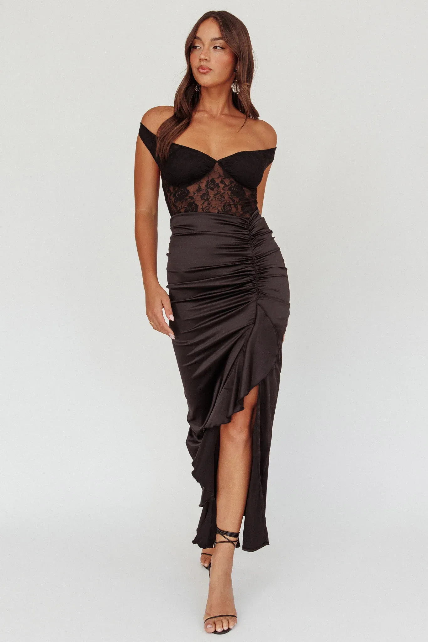 Tillie Lace Bodice Midi Dress Black