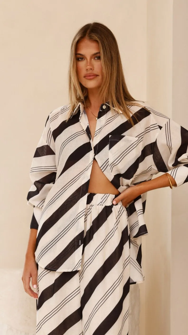 Torrey Button Up Long Sleeve Shirt - Black/Cream