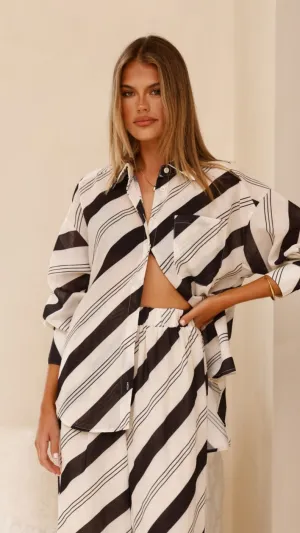 Torrey Button Up Long Sleeve Shirt - Black/Cream