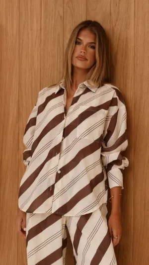 Torrey Button Up Long Sleeve Shirt - Cream/Cacao