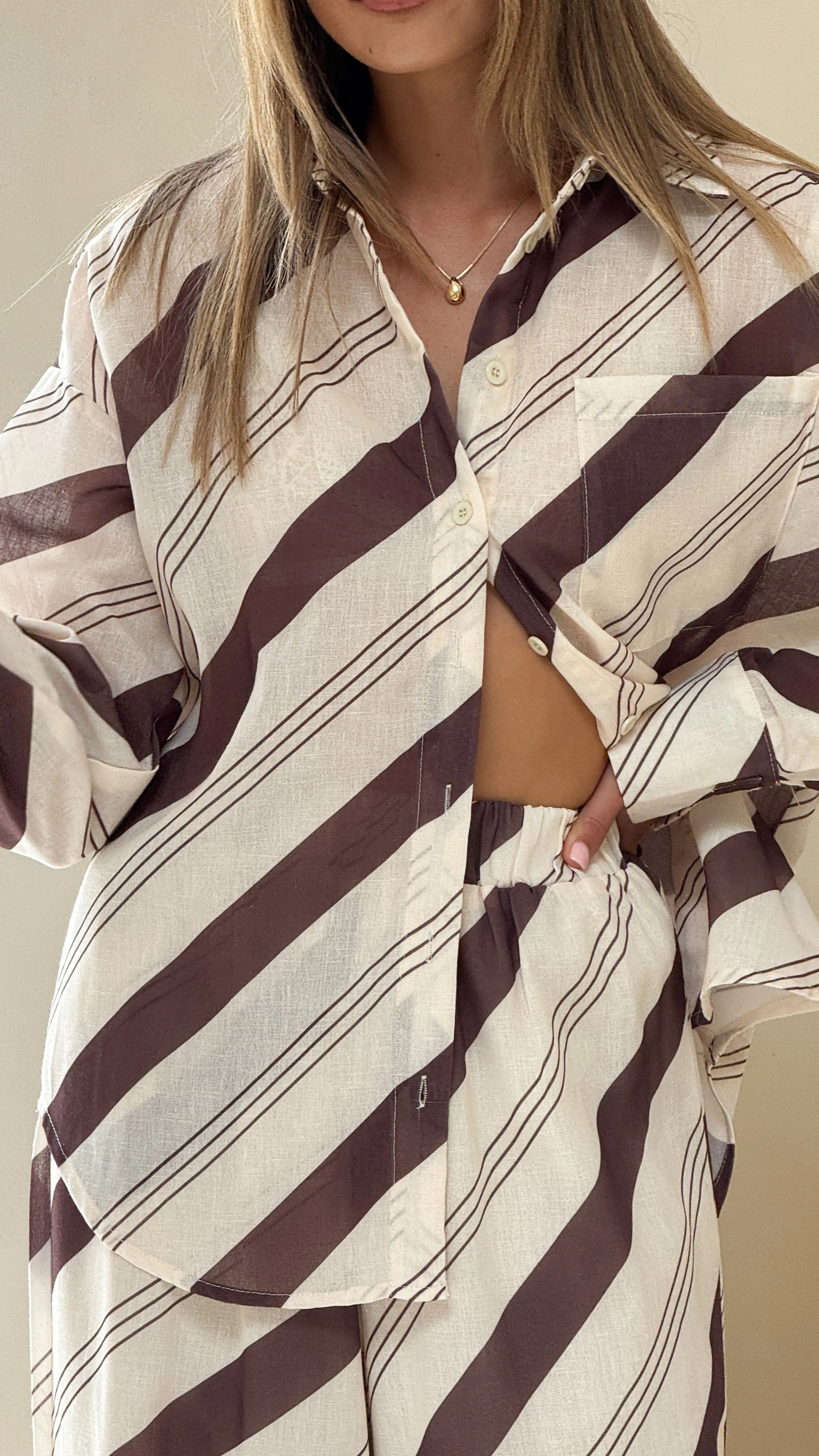 Torrey Button Up Long Sleeve Shirt - Cream/Cacao