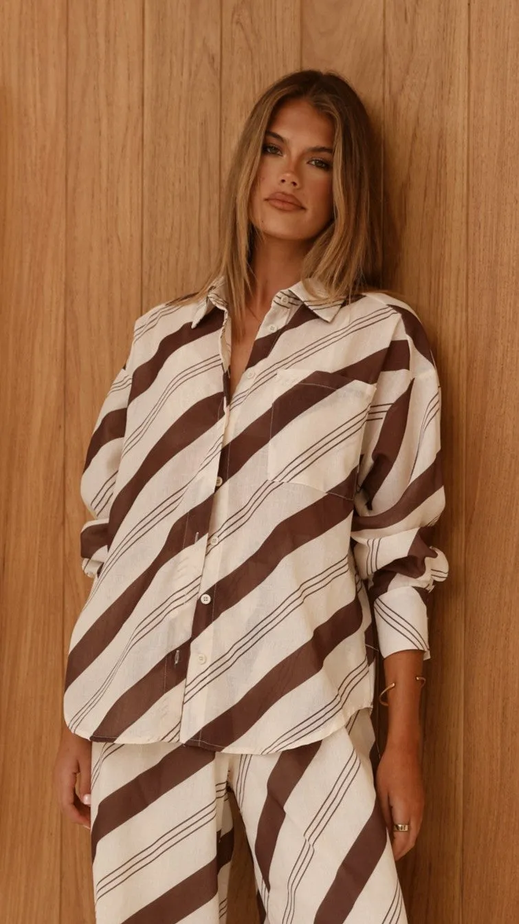 Torrey Button Up Long Sleeve Shirt - Cream/Cacao