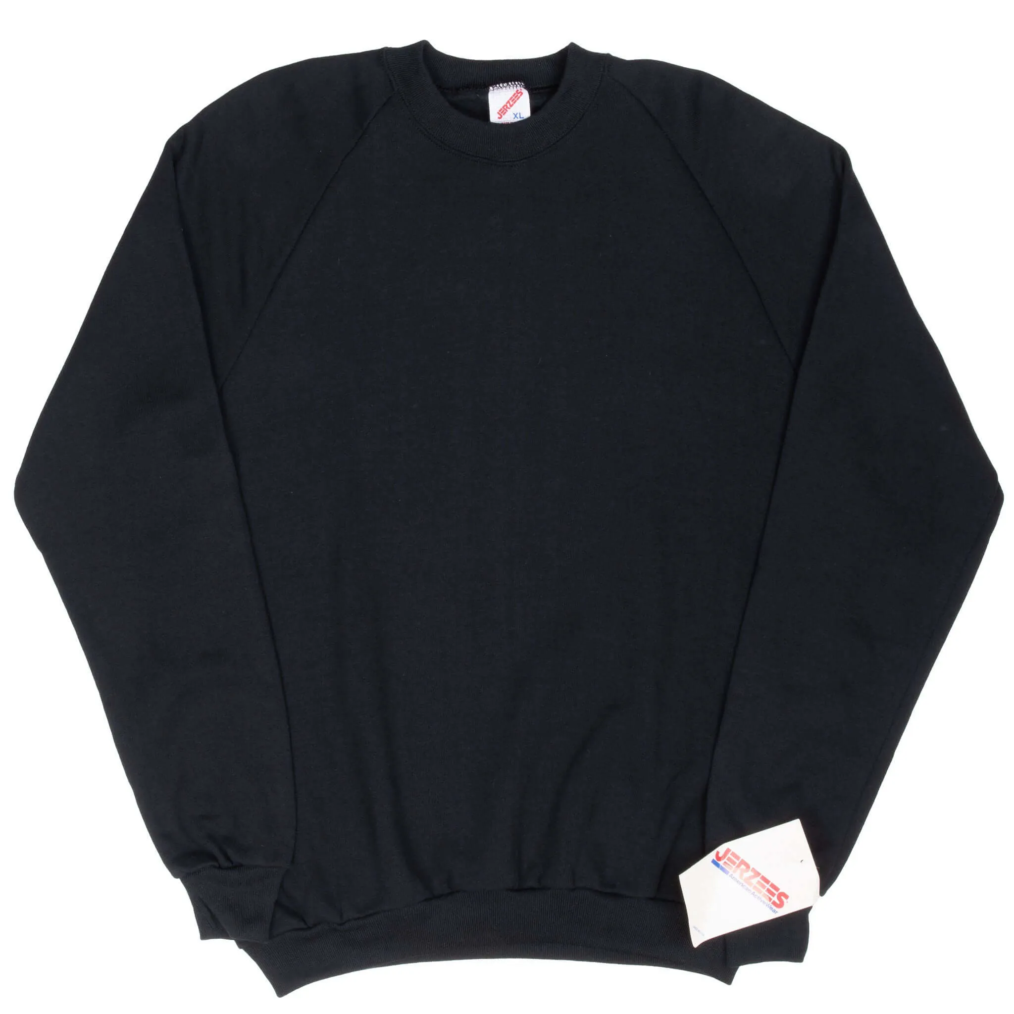 VINTAGE JERZEES BLACK BLANK CREWNECK SWEATSHIRT 1990S LARGE MADE IN USA DEADSTOCK