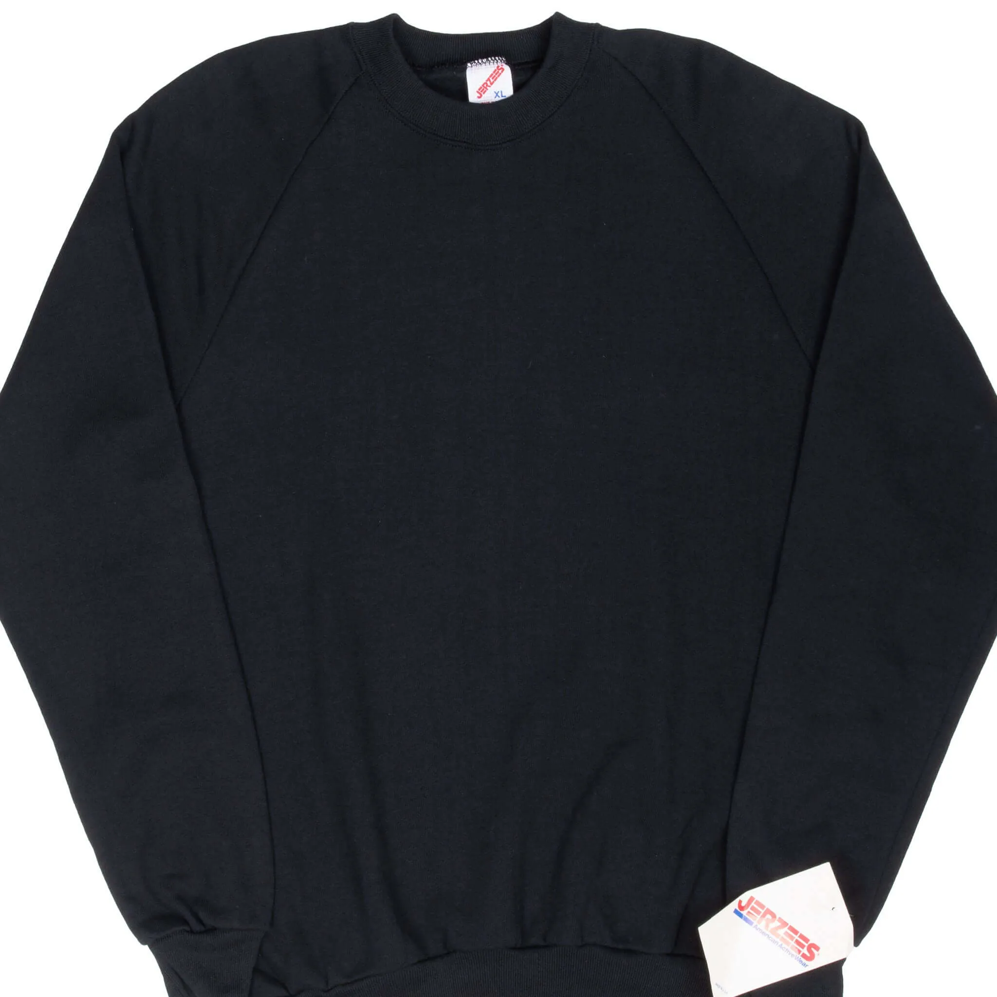 VINTAGE JERZEES BLACK BLANK CREWNECK SWEATSHIRT 1990S LARGE MADE IN USA DEADSTOCK