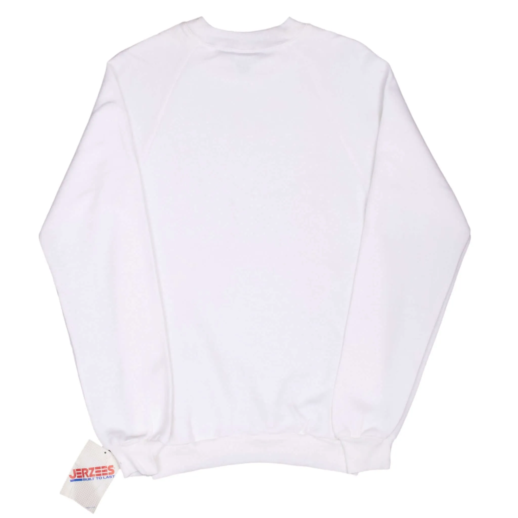 VINTAGE JERZEES WHITE BLANK CREWNECK SWEATSHIRT 1990S SMALL MADE IN USA DEADSTOCK