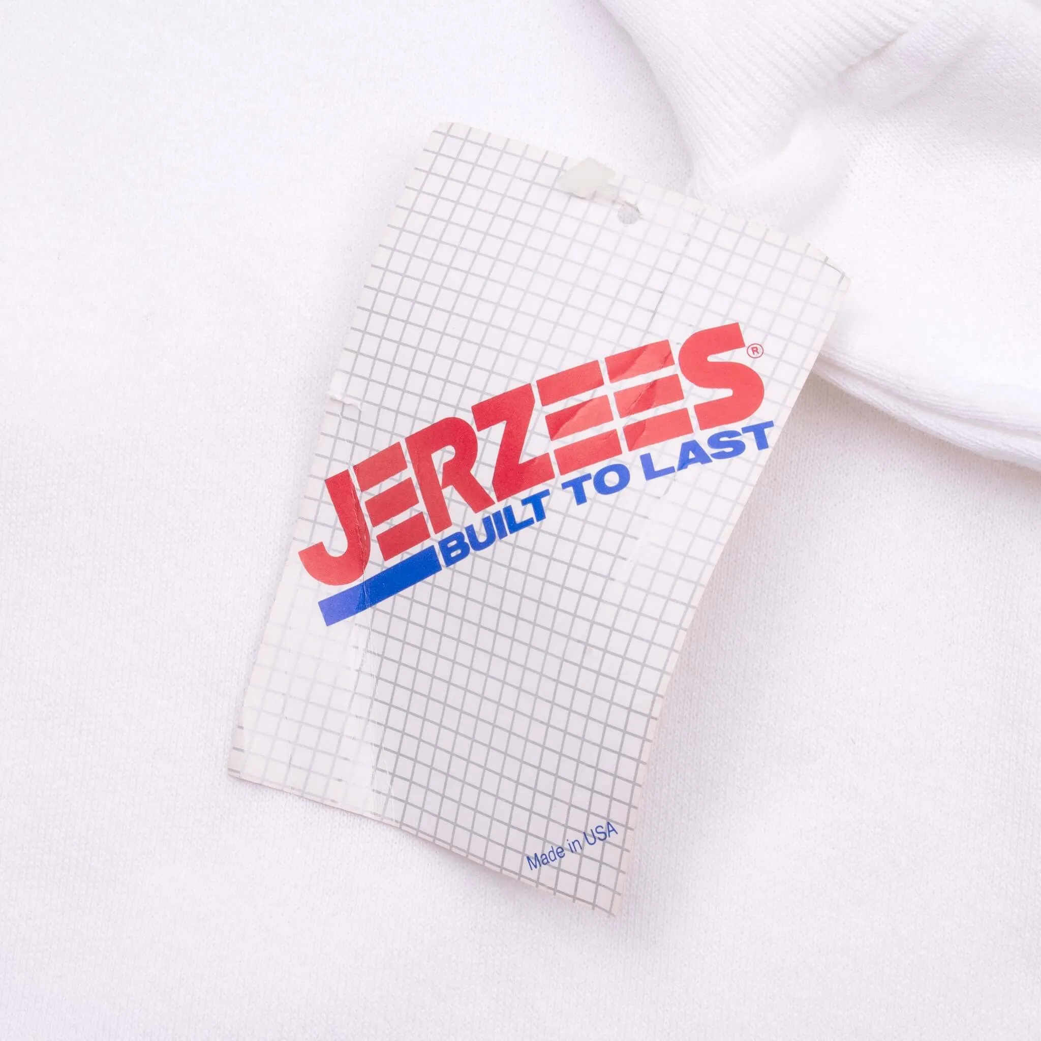 VINTAGE JERZEES WHITE BLANK CREWNECK SWEATSHIRT 1990S SMALL MADE IN USA DEADSTOCK