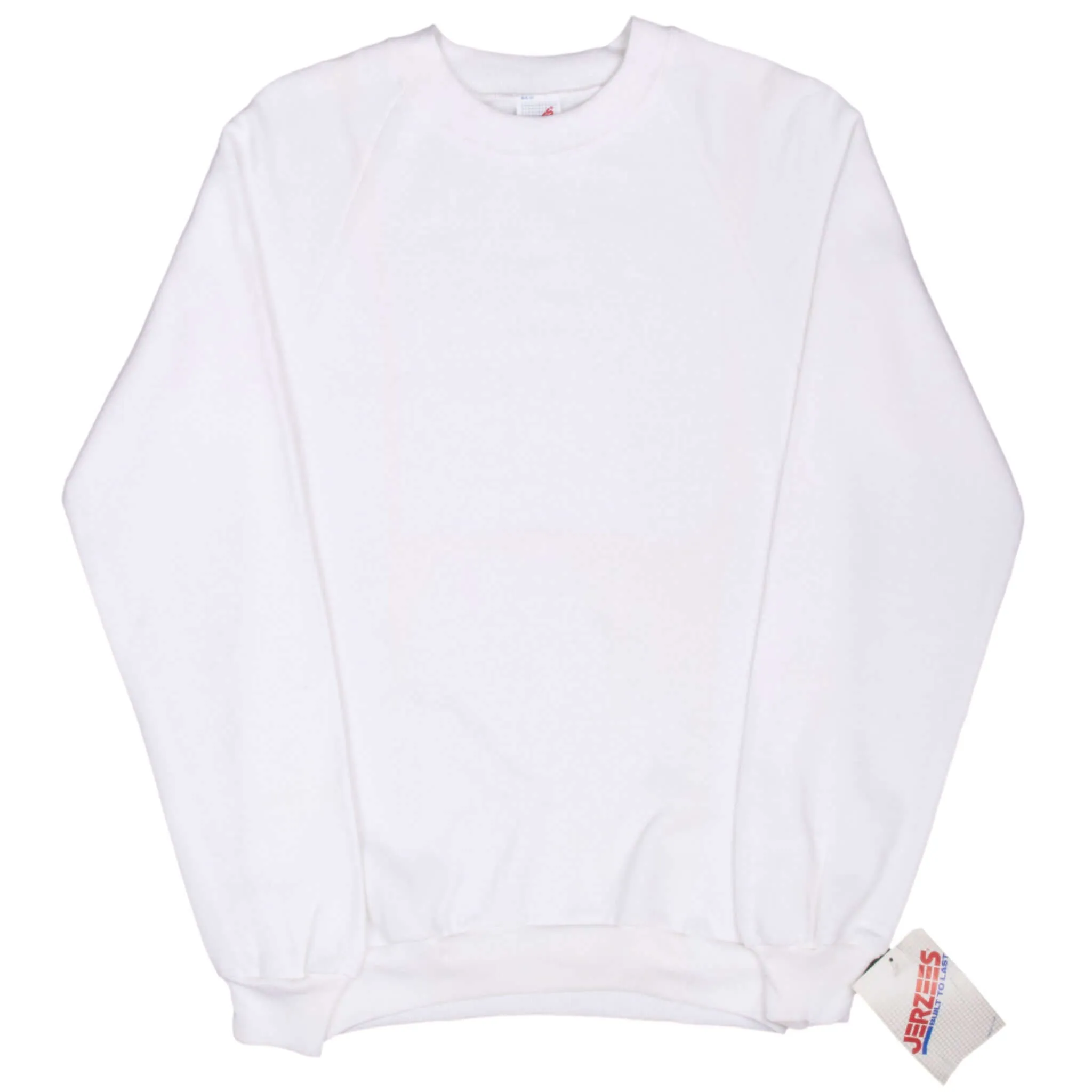 VINTAGE JERZEES WHITE BLANK CREWNECK SWEATSHIRT 1990S SMALL MADE IN USA DEADSTOCK