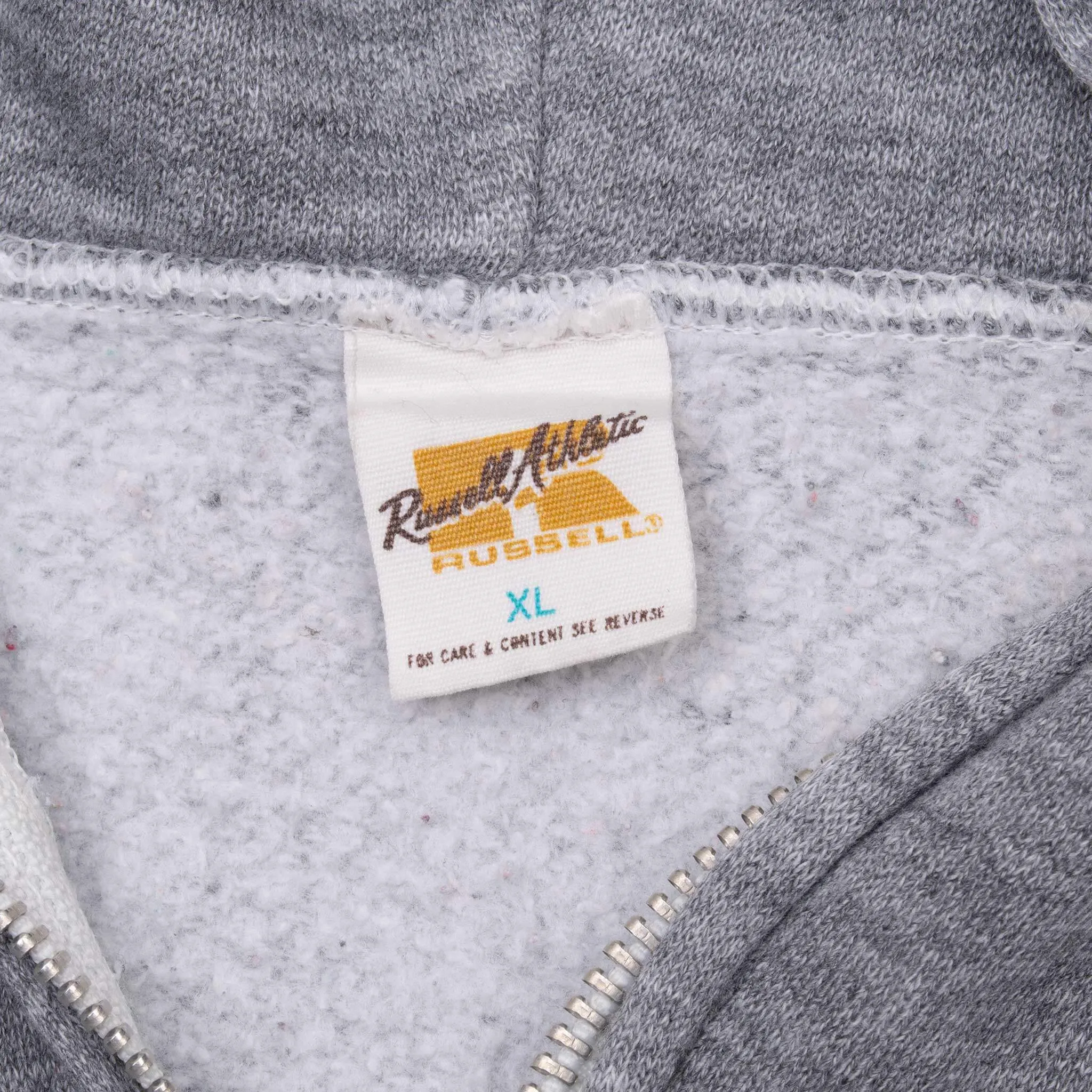 VINTAGE RUSSELL ATHLETIC BLANK GREY ZIP UP HOODIE SWEATSHIRT 1970S XL MADE USA