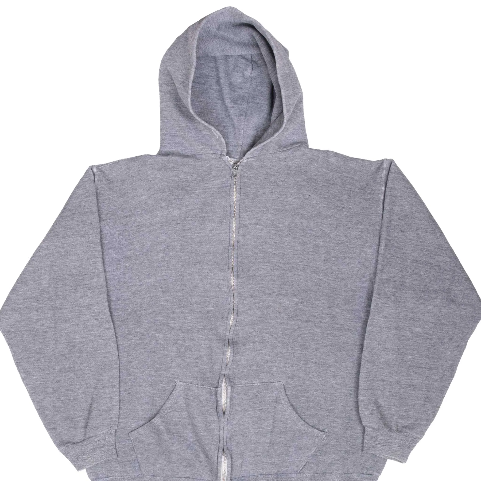 VINTAGE RUSSELL ATHLETIC BLANK GREY ZIP UP HOODIE SWEATSHIRT 1970S XL MADE USA
