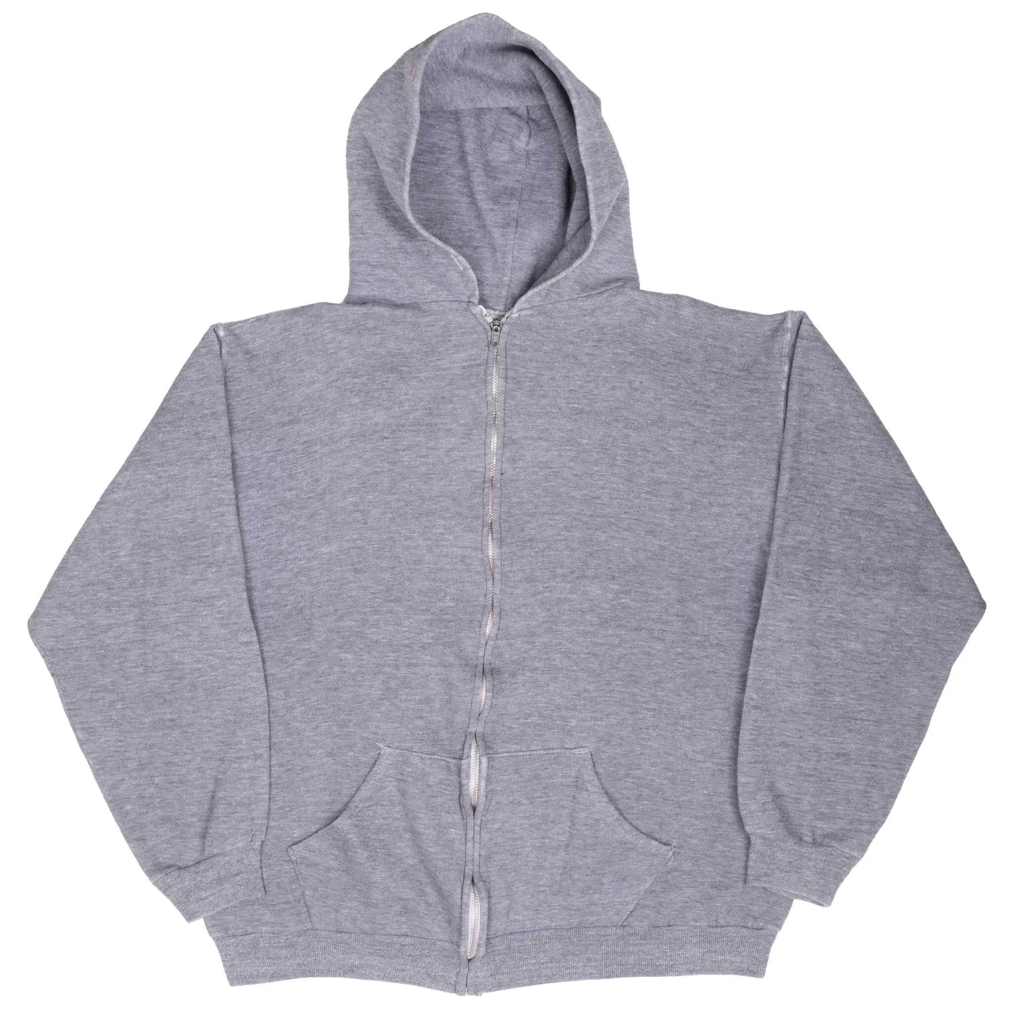 VINTAGE RUSSELL ATHLETIC BLANK GREY ZIP UP HOODIE SWEATSHIRT 1970S XL MADE USA