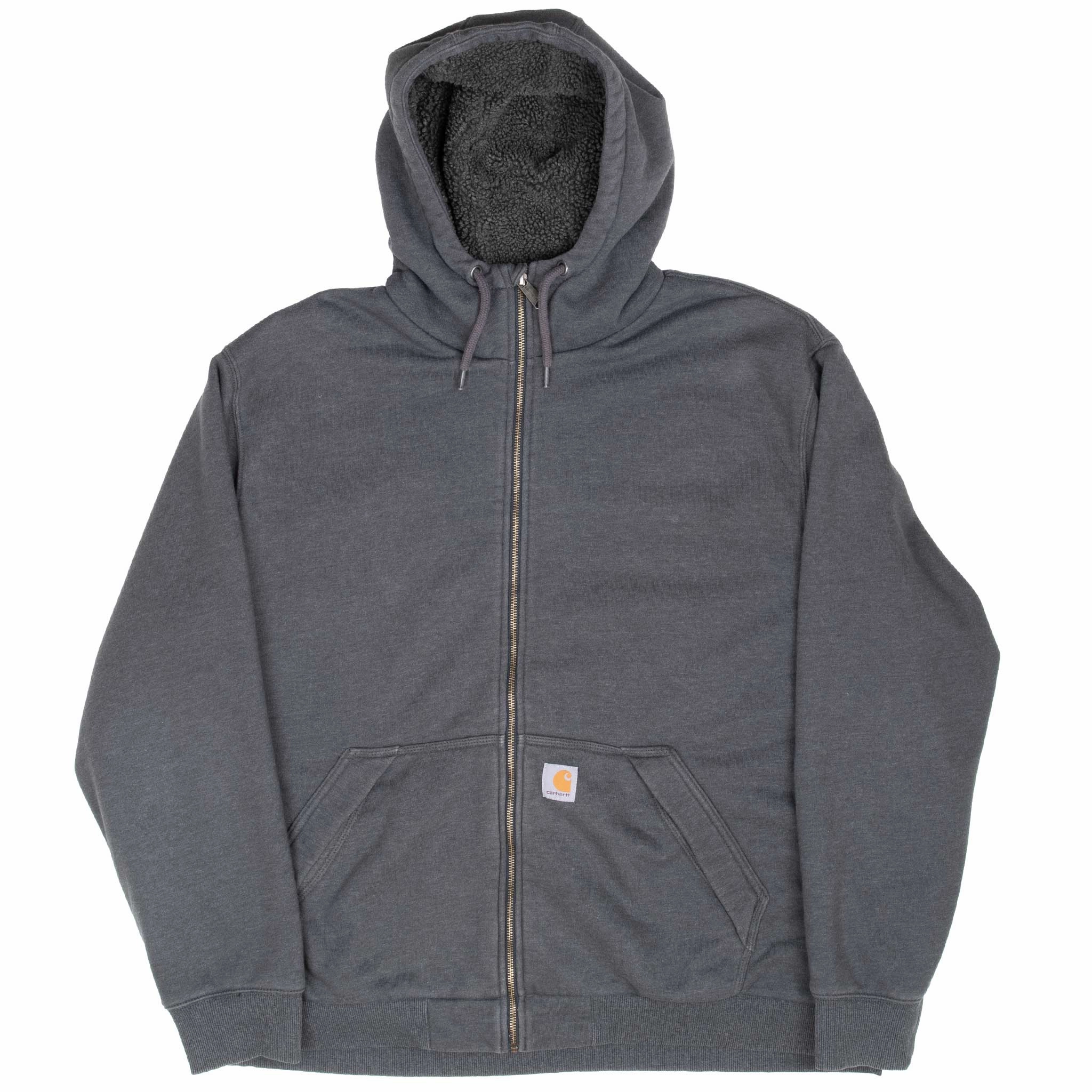 VINTAGE CARHARTT HEAVYWEIGHT SHERPA LINED FULL ZIP GREY HOODIE SWEATSHIRT 2XL