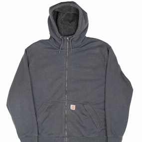 VINTAGE CARHARTT HEAVYWEIGHT SHERPA LINED FULL ZIP GREY HOODIE SWEATSHIRT 2XL