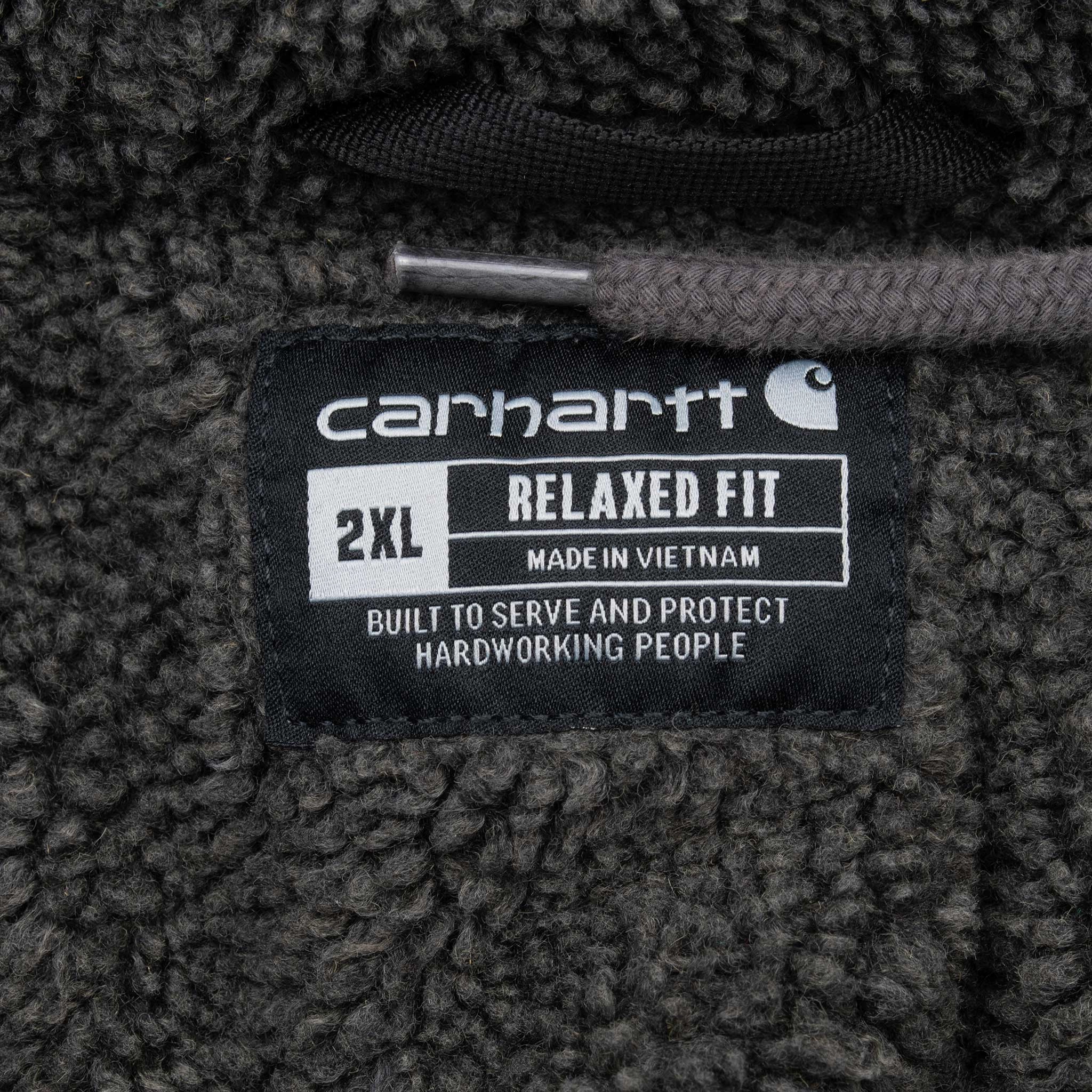 VINTAGE CARHARTT HEAVYWEIGHT SHERPA LINED FULL ZIP GREY HOODIE SWEATSHIRT 2XL