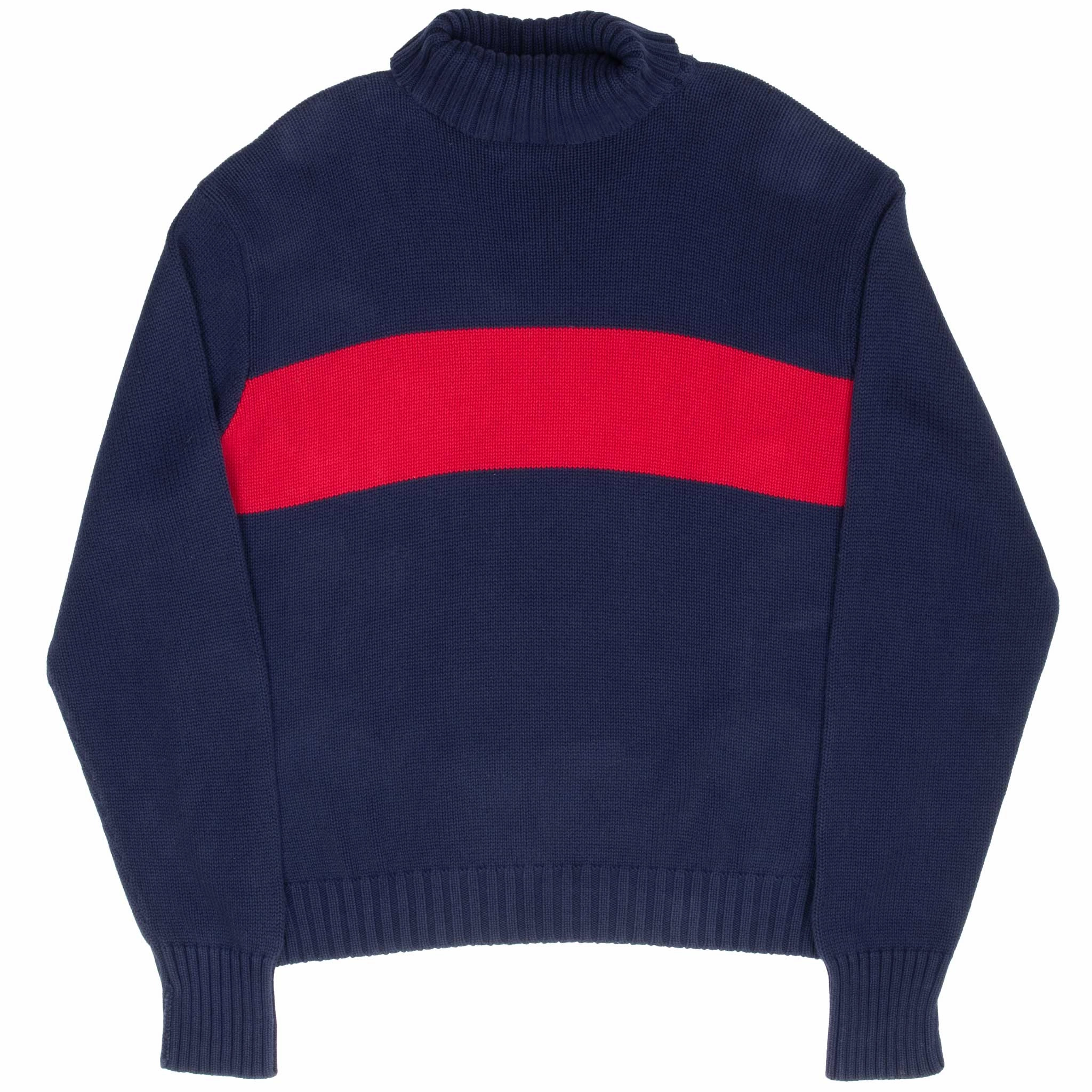 VINTAGE RALPH LAUREN BLUE & RED TURTLE NECK KNIT SWEATER XL 1990S