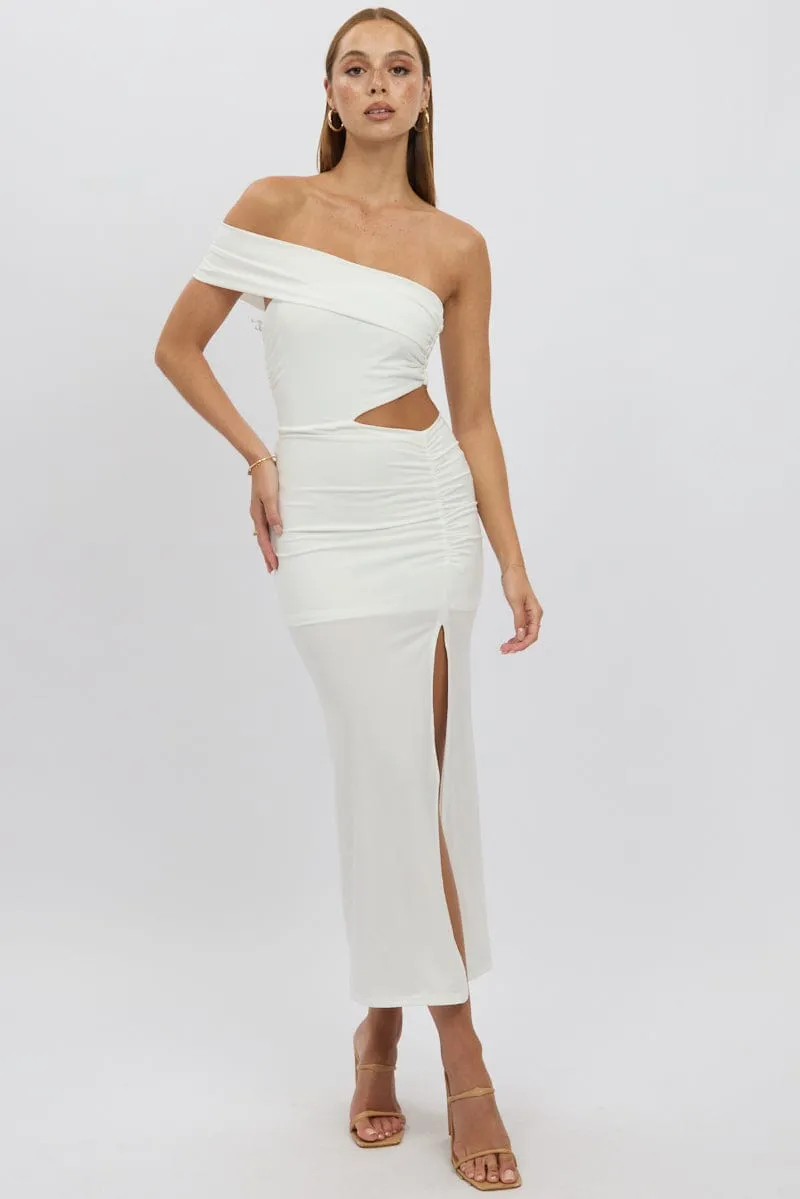 White Bodycon Dress One Shoulder Maxi