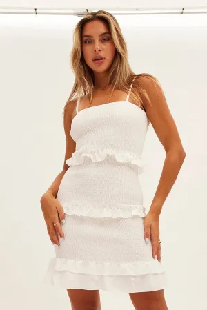 White Shirred Bodycon Dress
