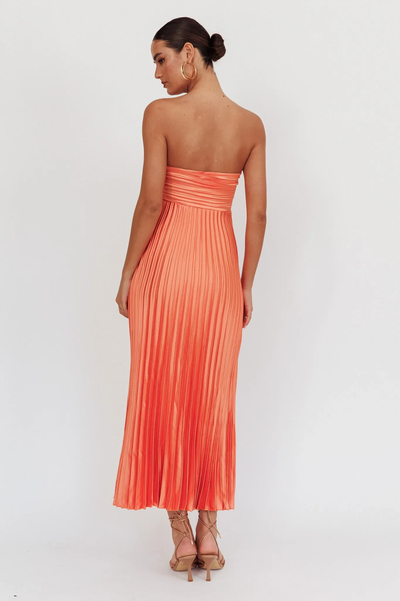 Wicked Games Strapless Pleated Maxi Dress Orange